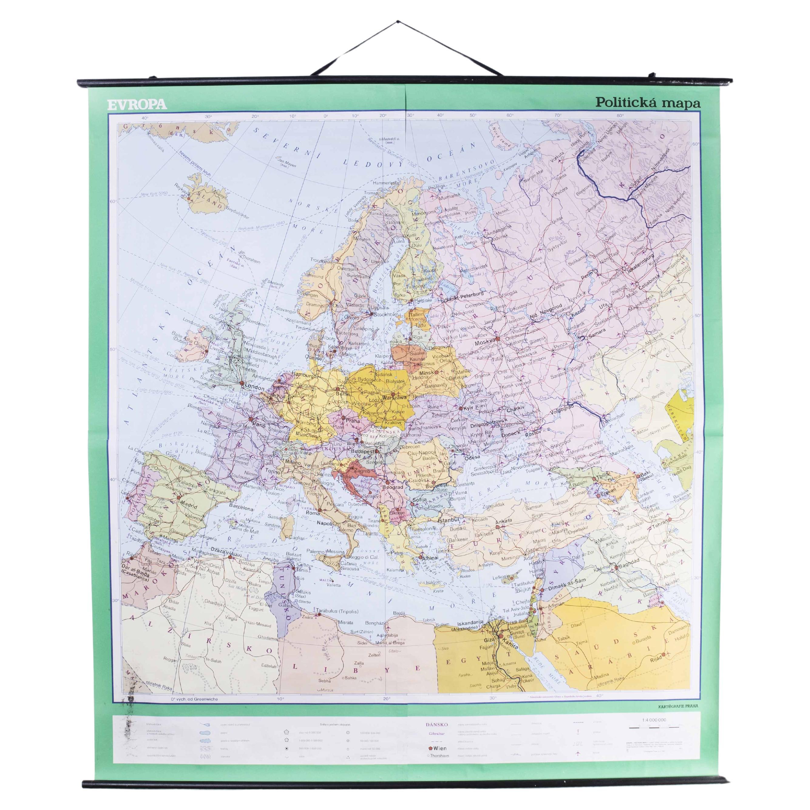 Late 20th Century Educational Geographic Map - European Countries For Sale