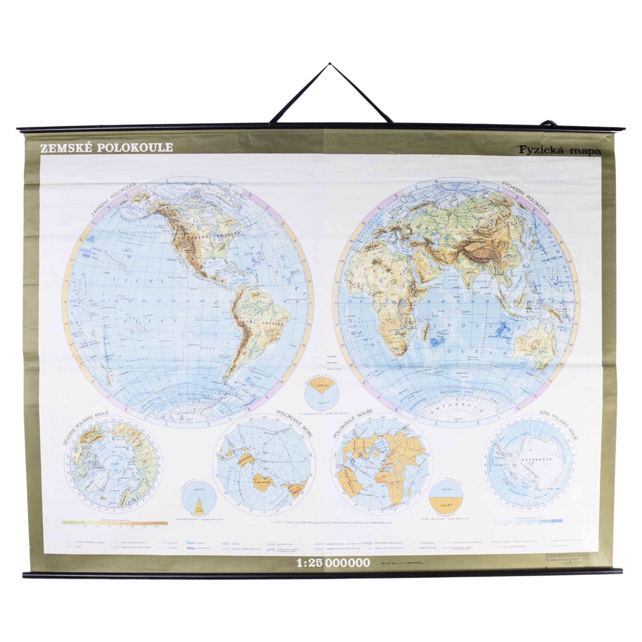 Late 20th Century Educational Geographic Map - Hemispheres For Sale