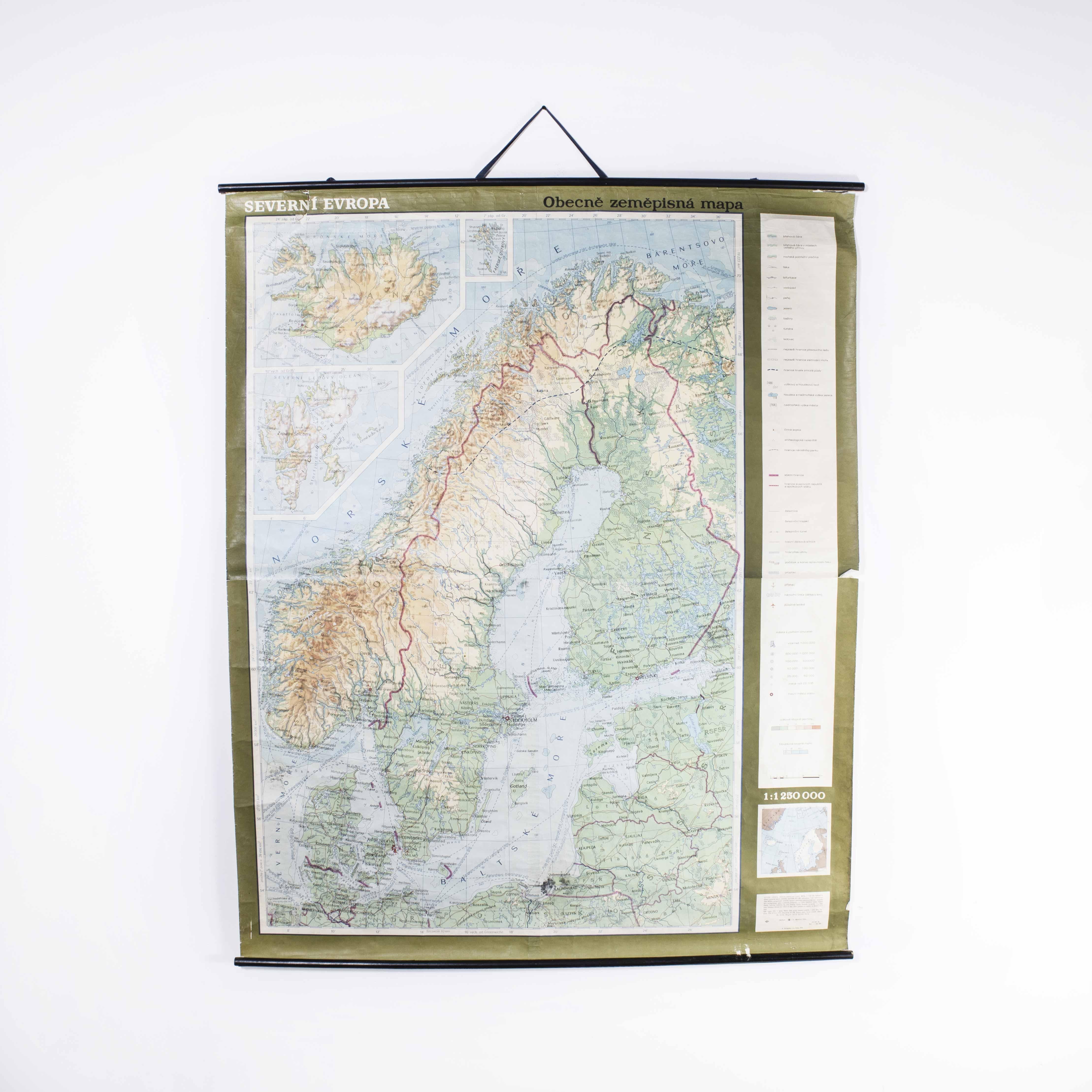 Mappa geografica educativa della fine del XX secolo - Topografia scandinava in vendita 2