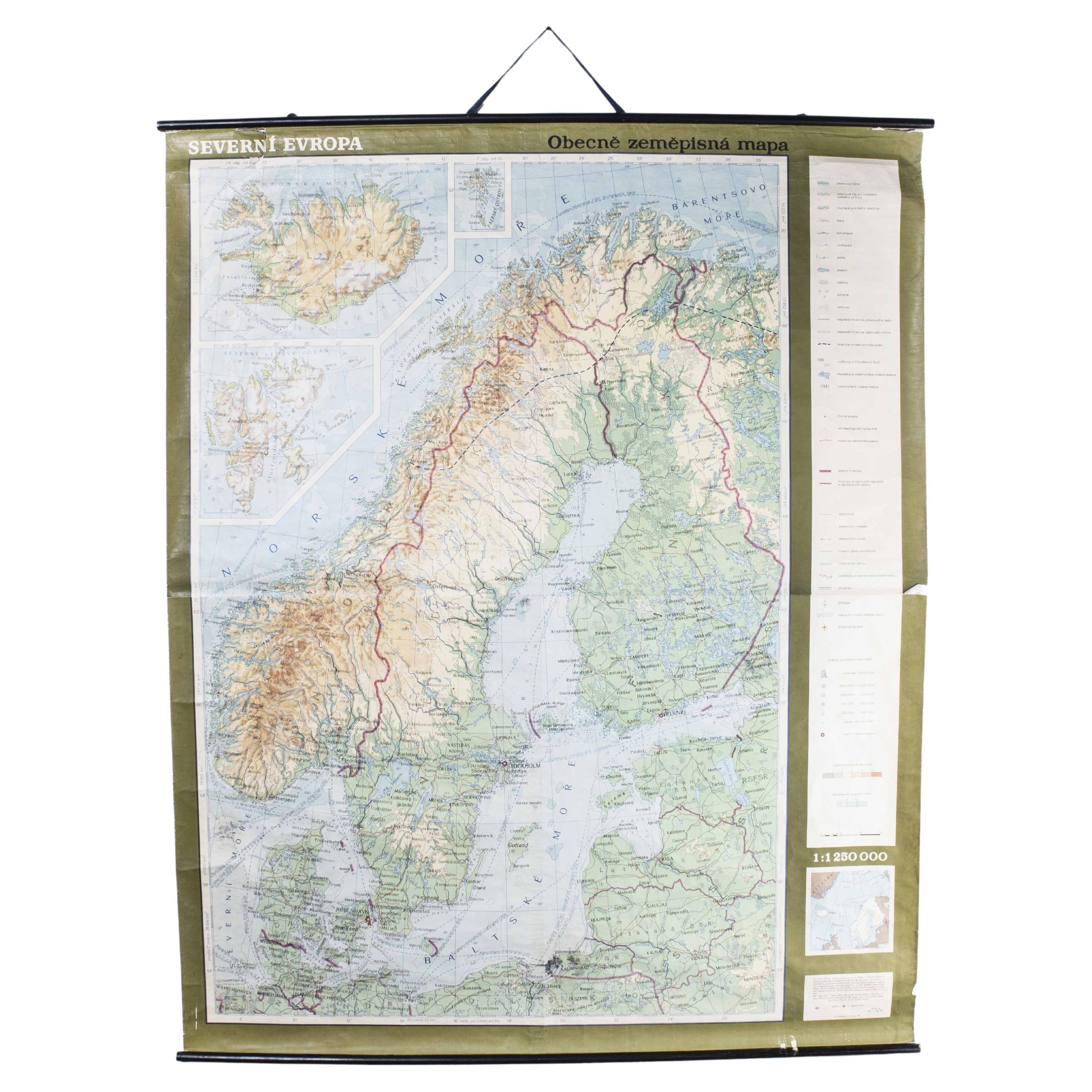 Late 20th Century Educational Geographic Map - Scandinavian Topography For Sale