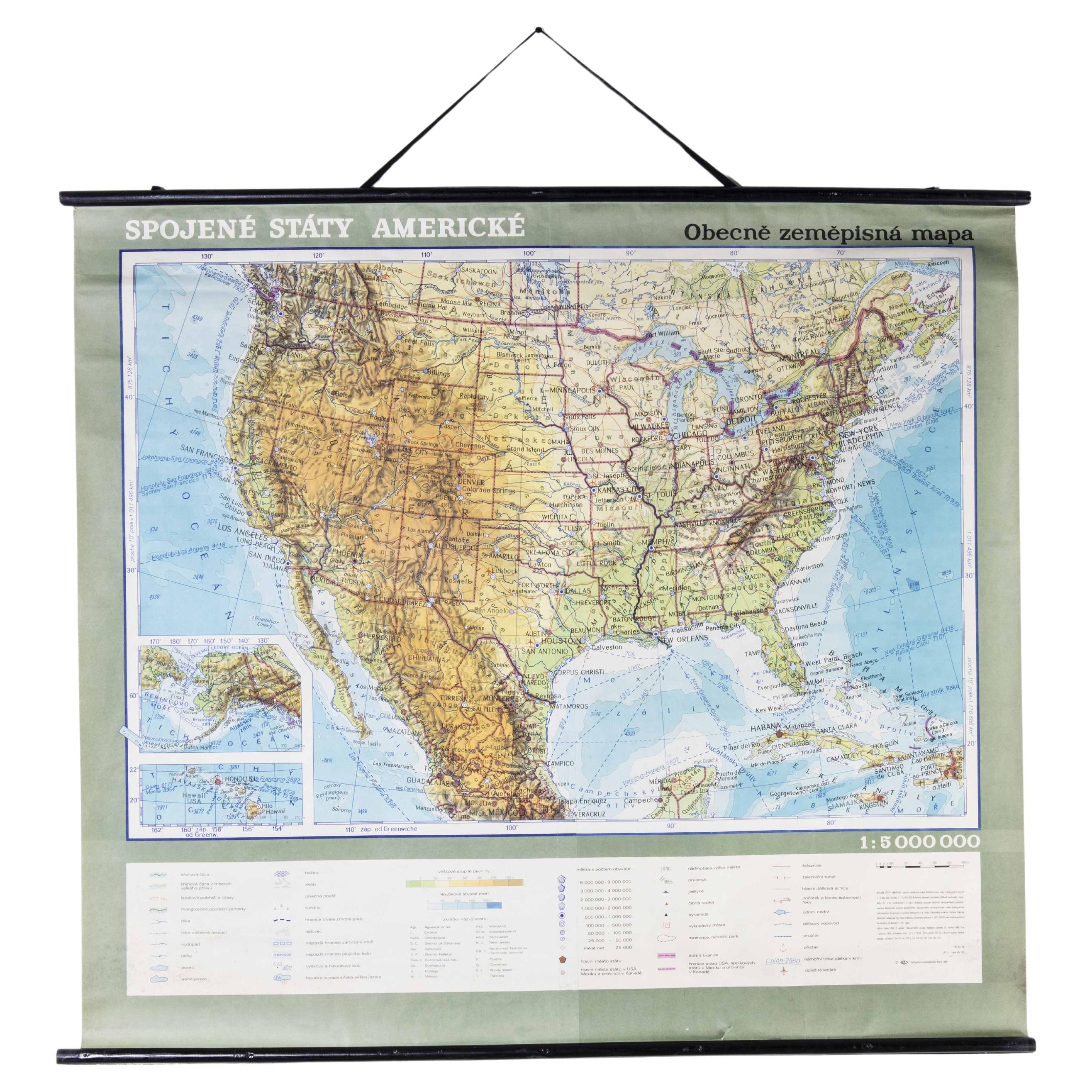 Late 20th Century Educational Geographic Map - USA Topography For Sale