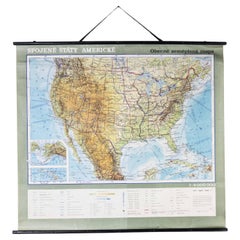 Retro Late 20th Century Educational Geographic Map - USA Topography