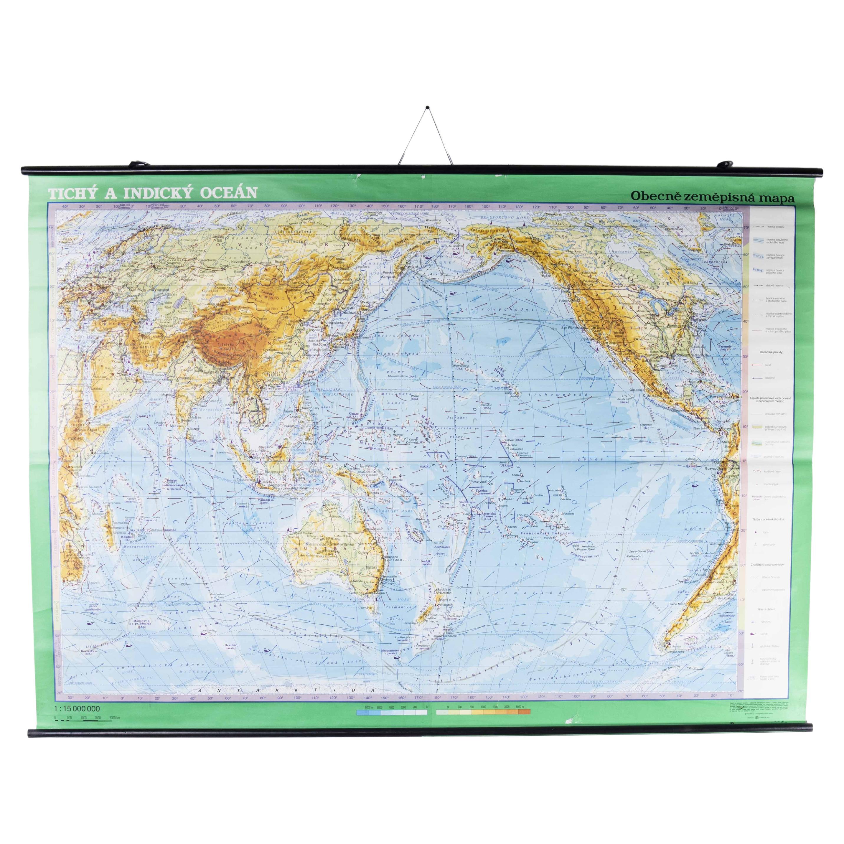 Late 20th Century Educational Geographic Map - Worlds Oceans For Sale
