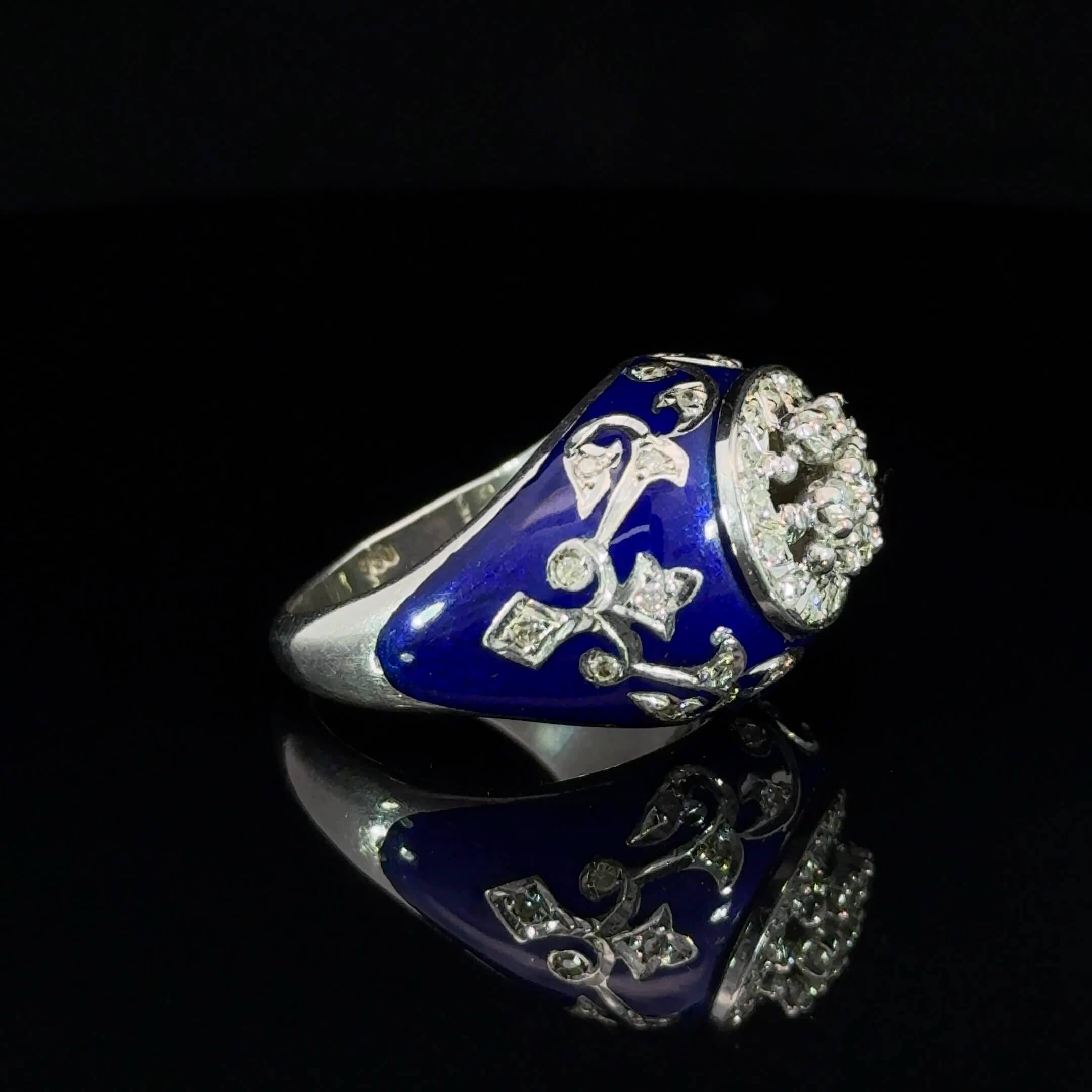 Modern Late 20th Century Enamel & Diamond Ring Circa 1990s For Sale