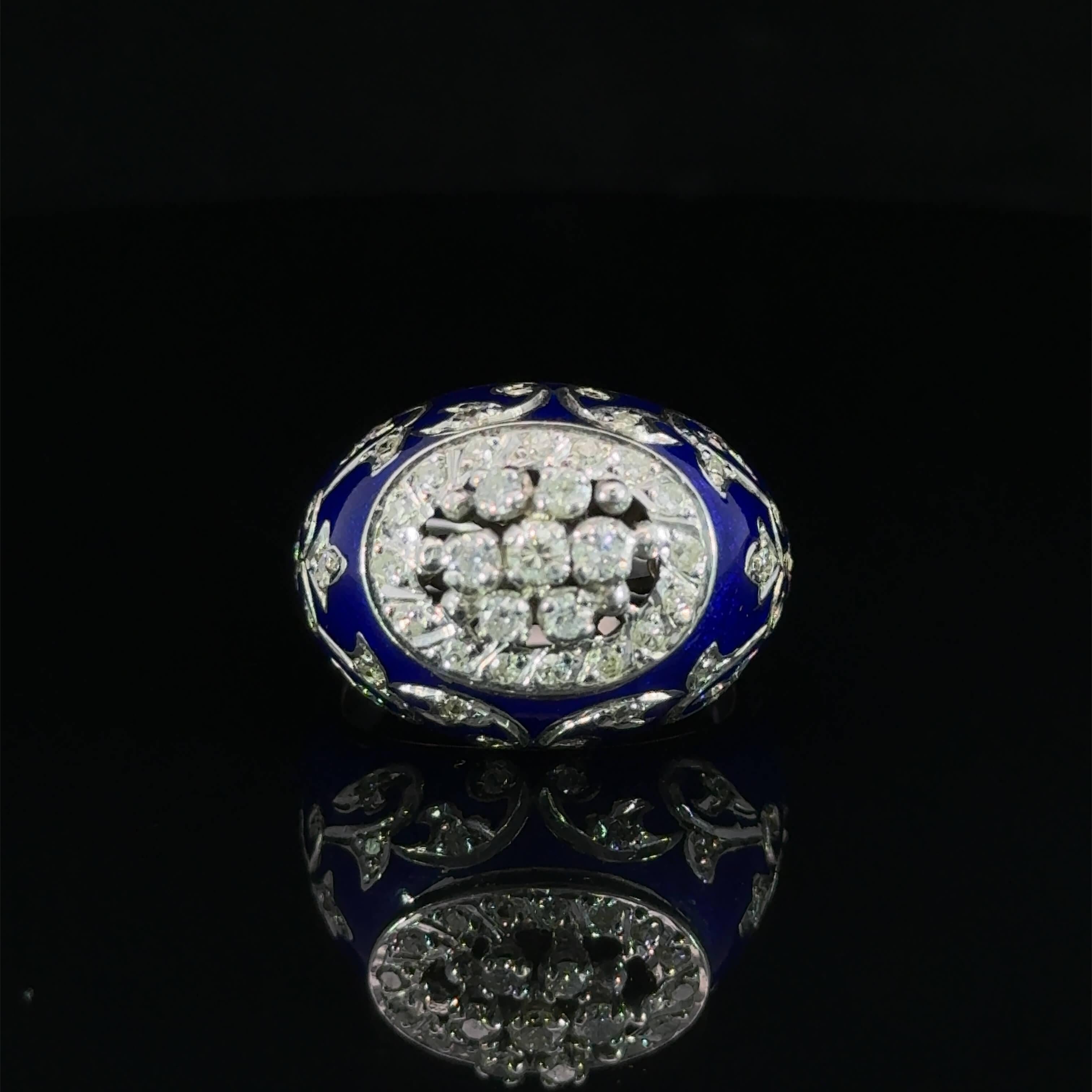 Women's or Men's Late 20th Century Enamel & Diamond Ring Circa 1990s For Sale