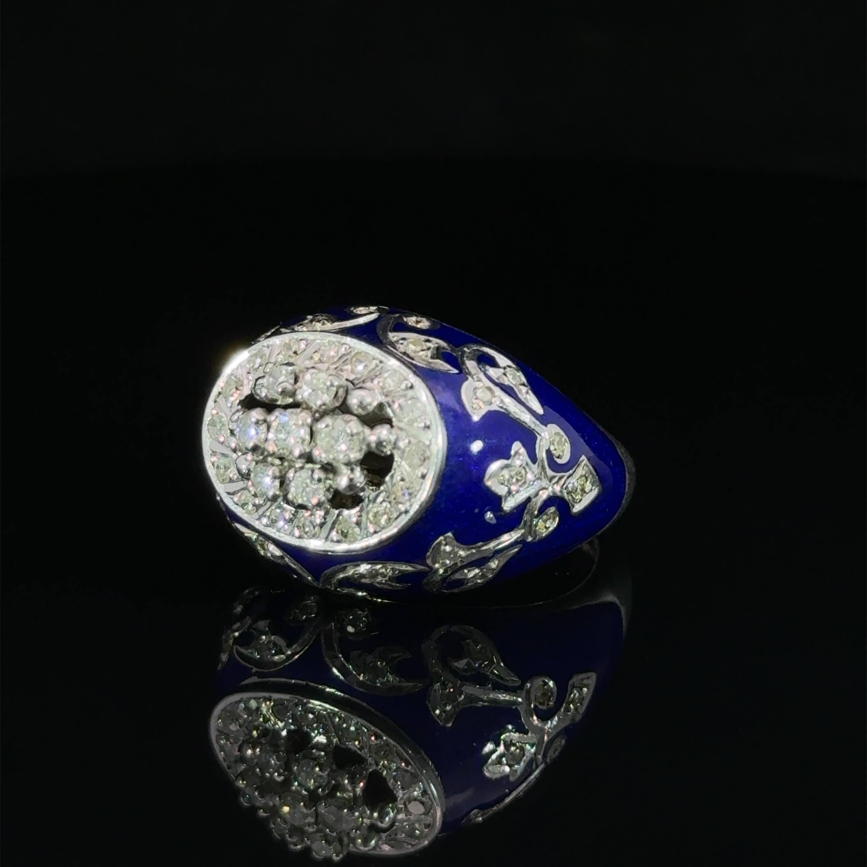 Late 20th Century Enamel & Diamond Ring Circa 1990s For Sale 1