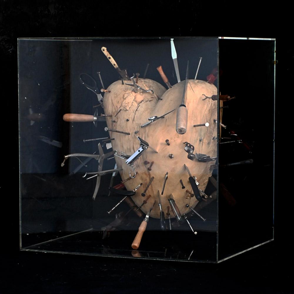 Contemporary Late 20th Century encased art installation entitled “Heart Ache” For Sale