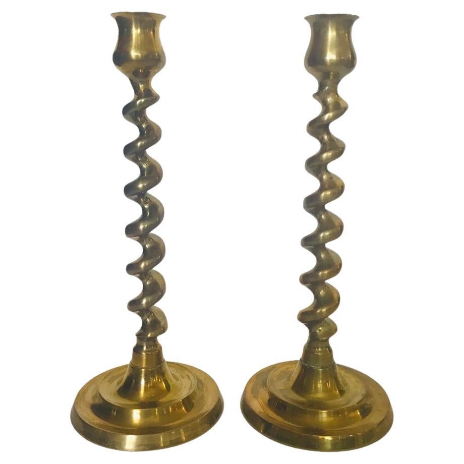 Late 20th Century English Brass Swirl Candleholders