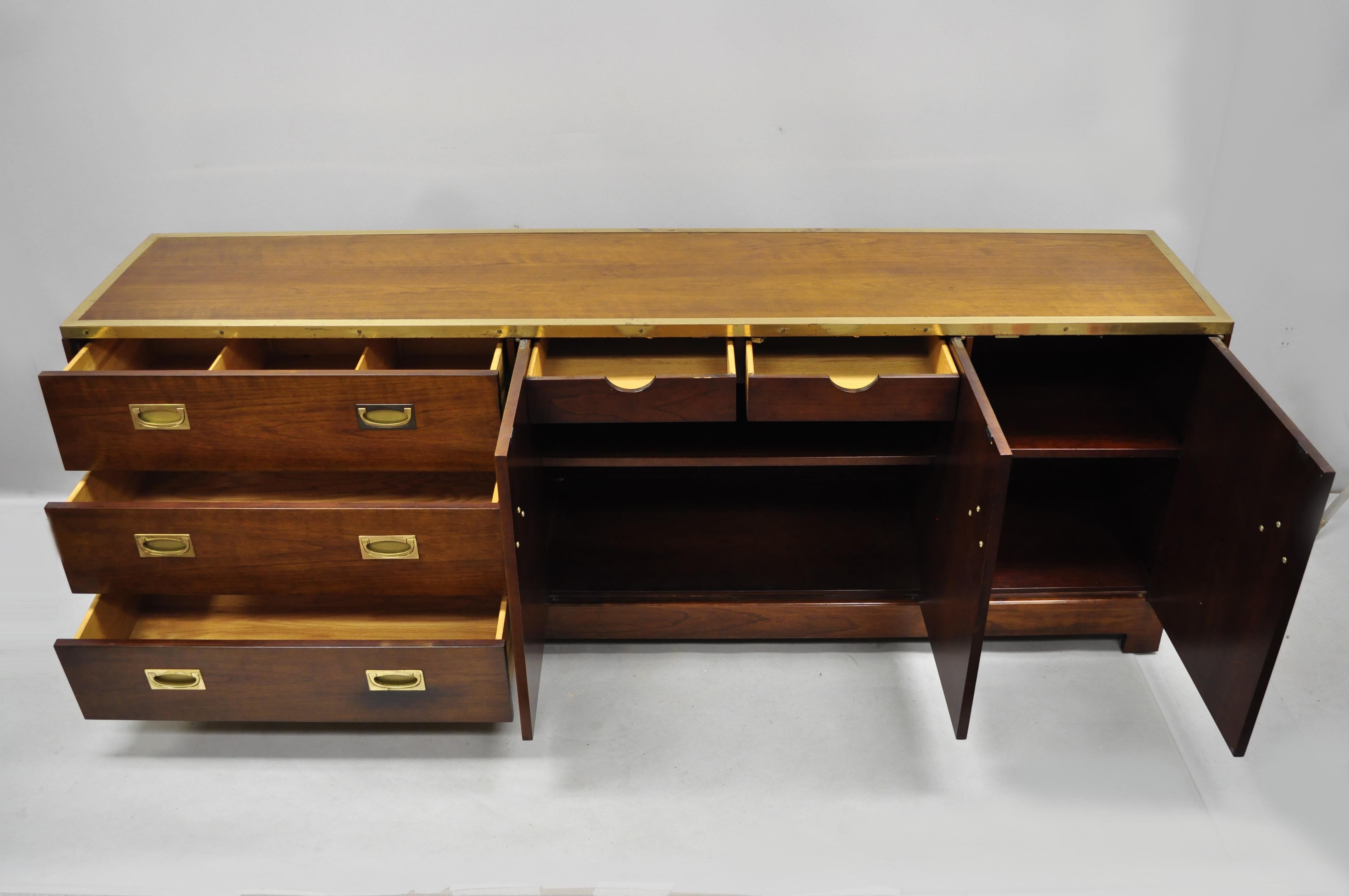 English Directional Custom Collection Campaign Style Cherry & Brass Credenza Cabinet