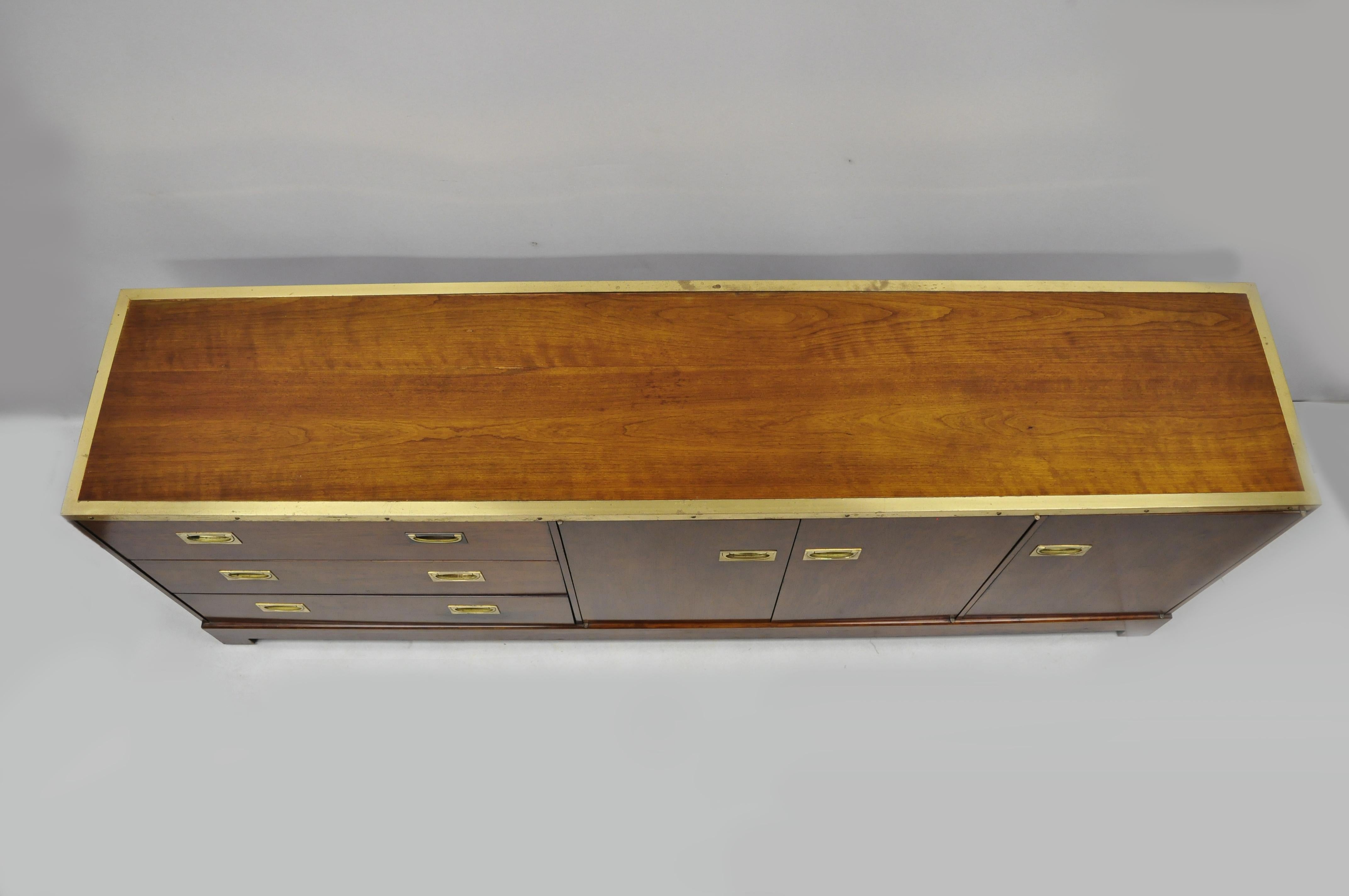 20th Century Directional Custom Collection Campaign Style Cherry & Brass Credenza Cabinet