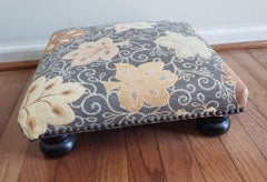 Late 20th Century English Ebonized & Upholstered Footstool with NailHead Trims