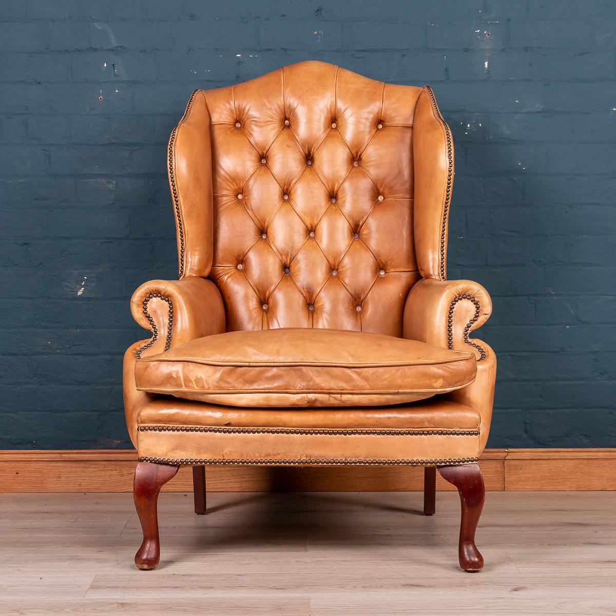 Late 20th Century English Leather Wing Back Chair, circa 1980 at 1stDibs