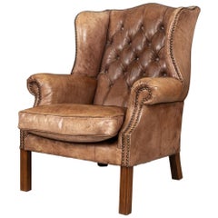 Used Late 20th Century English Leather Wingback Armchair