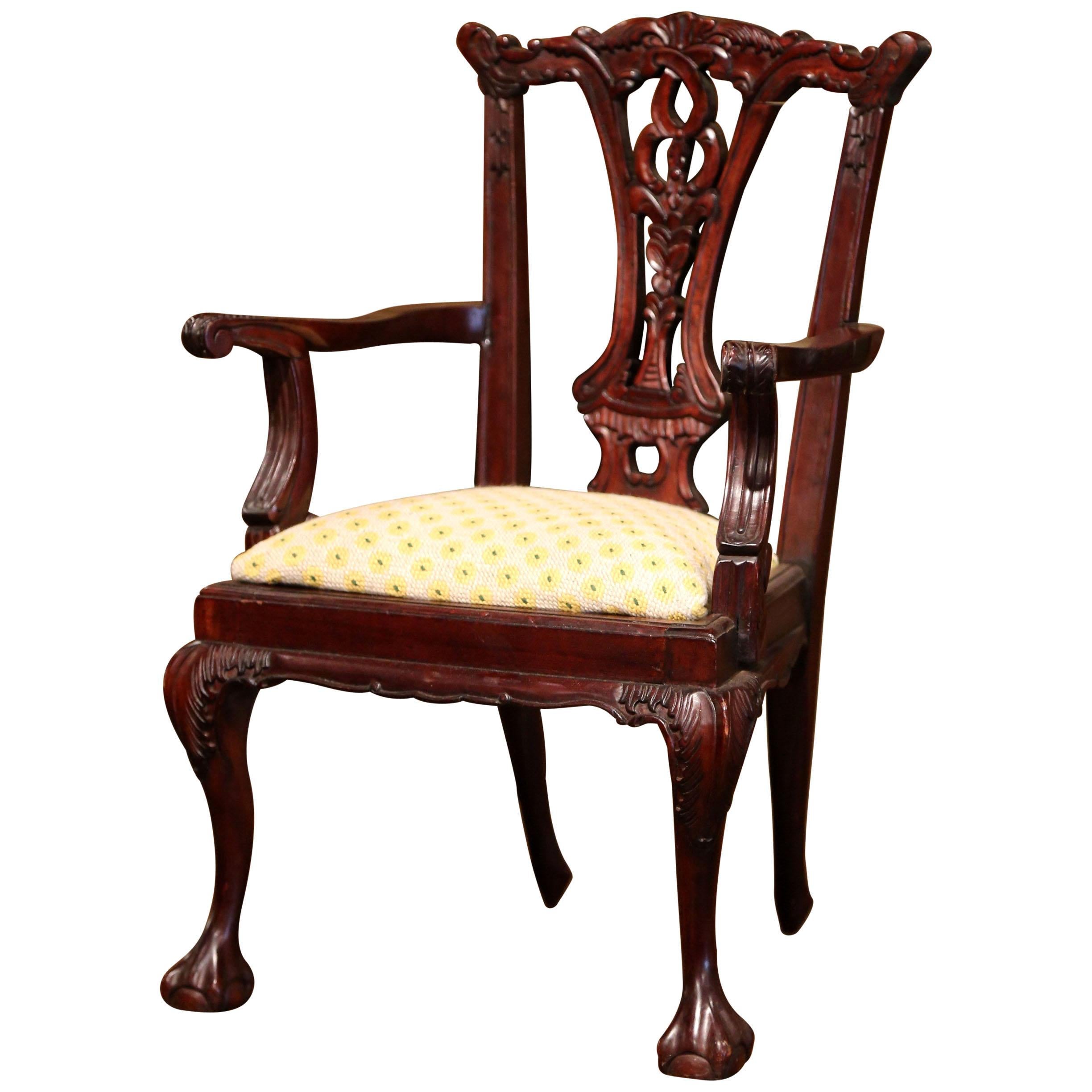 Late 20th Century English Queen Ann Carved Mahogany Child Armchair For Sale