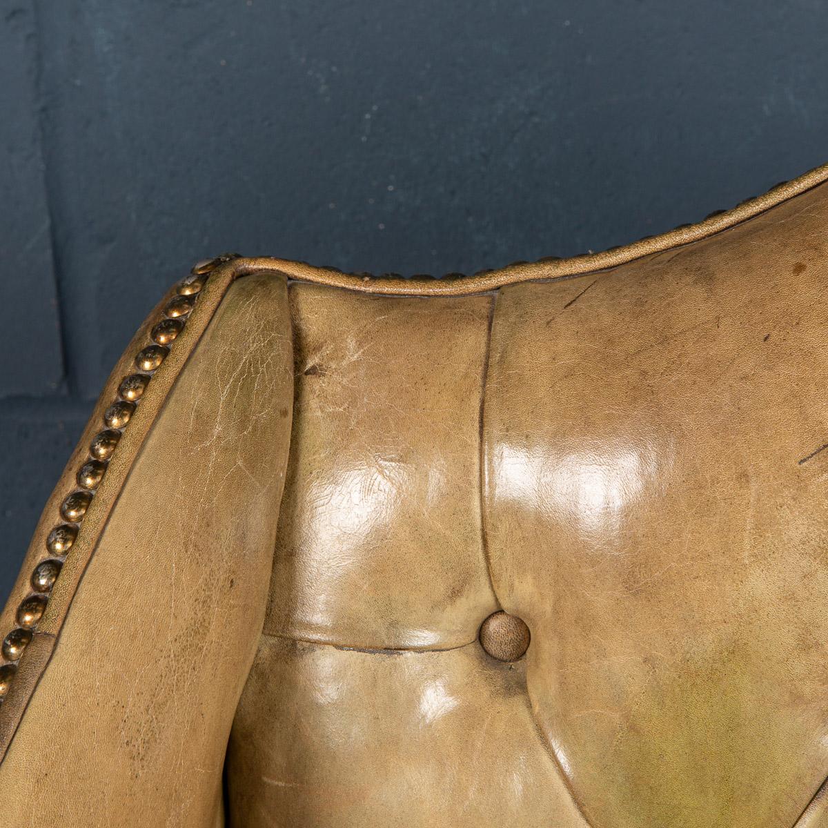 Late 20th Century English Sheepskin Leather Wingback Armchair 8