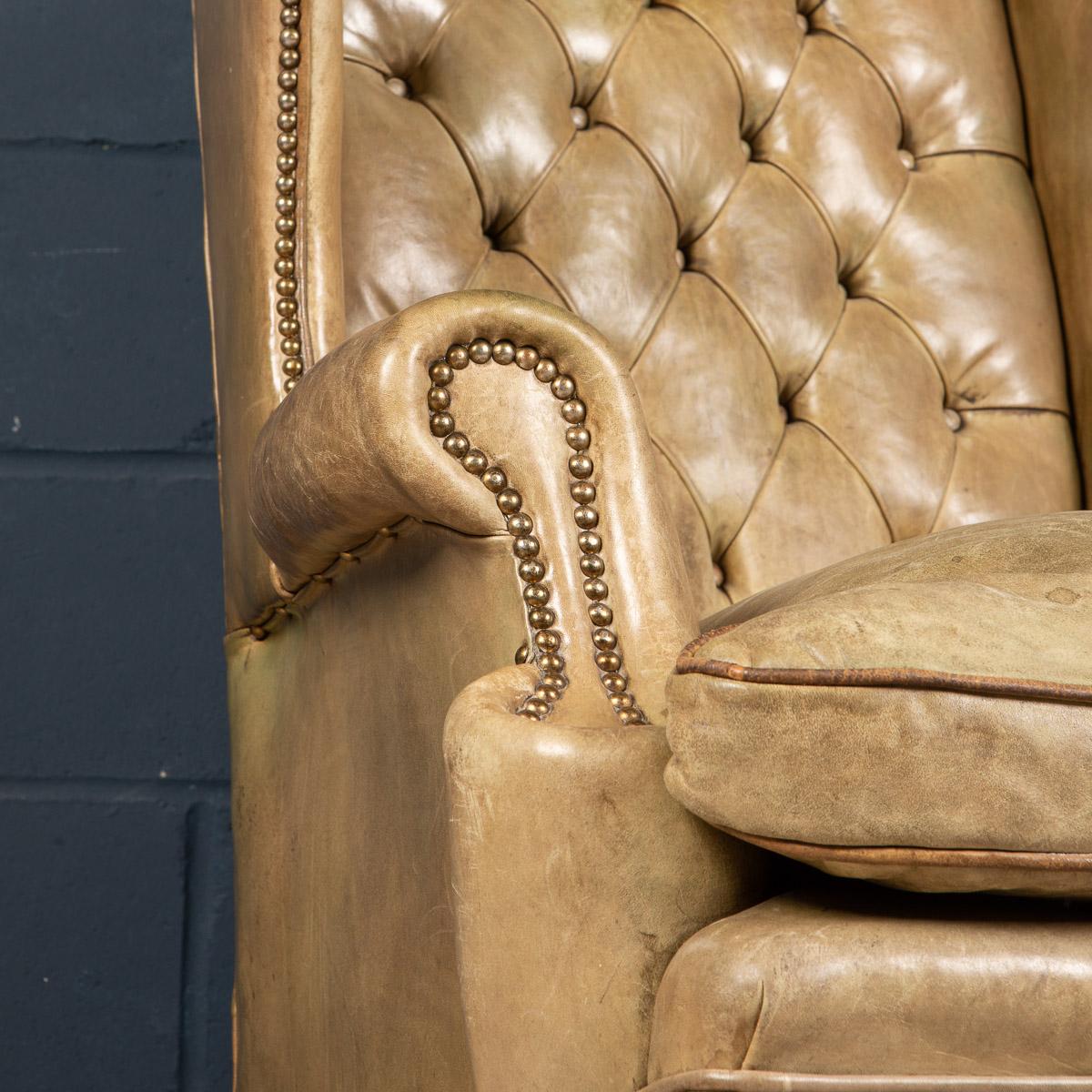 Late 20th Century English Sheepskin Leather Wingback Armchair 11