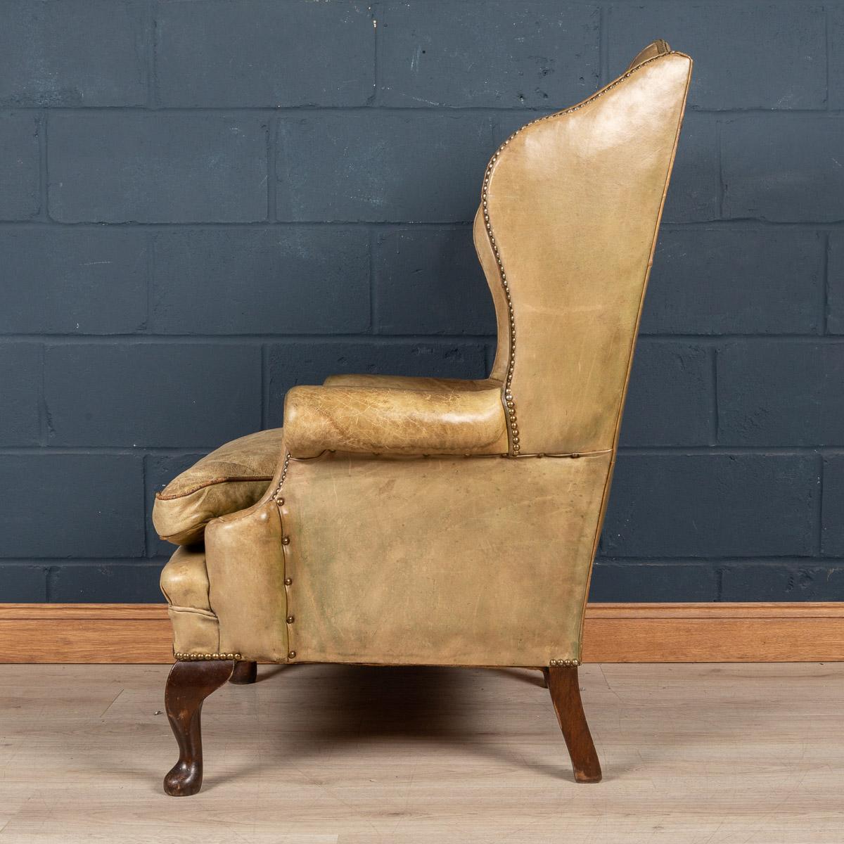 Late 20th Century English Sheepskin Leather Wingback Armchair 1