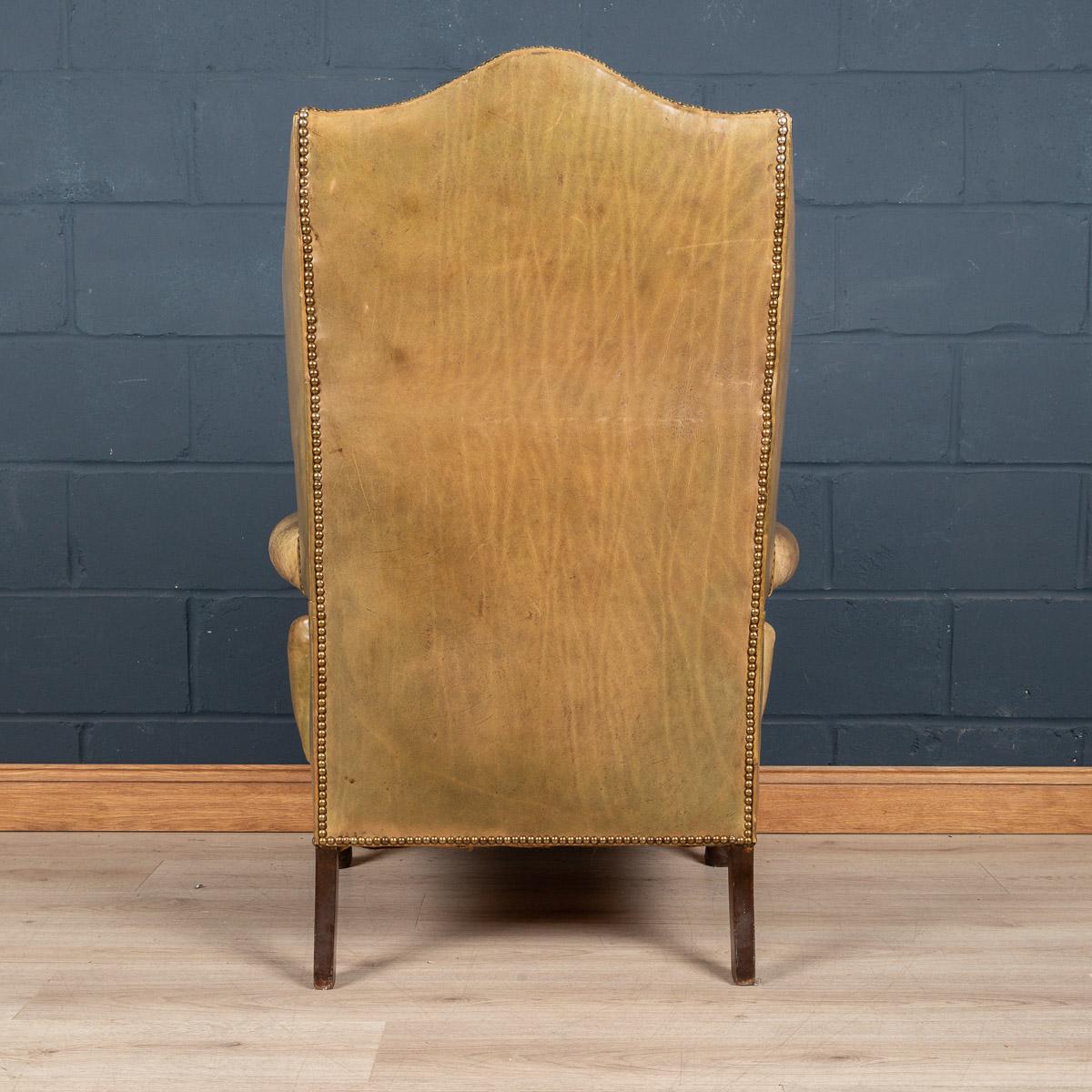 Late 20th Century English Sheepskin Leather Wingback Armchair 2