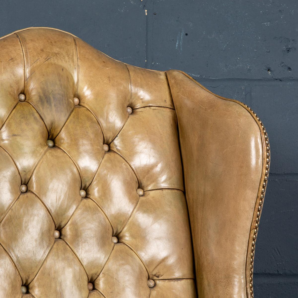 Late 20th Century English Sheepskin Leather Wingback Armchair 5