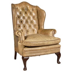 Poltrona Wingback in pelle di pecora inglese della fine del XX secolo