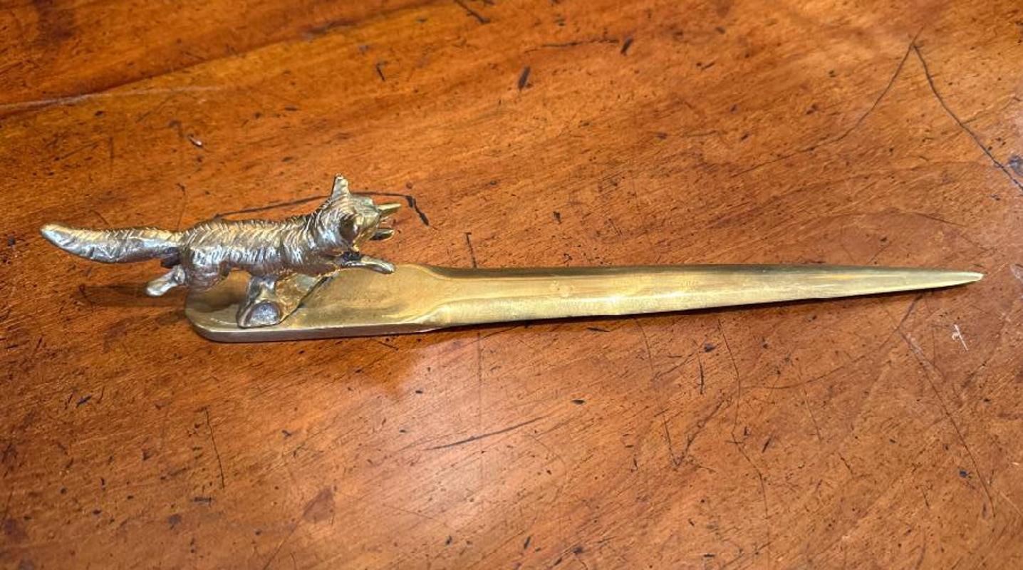Late 20th Century English Solid Brass Fox Letter Opener
Measures: 2