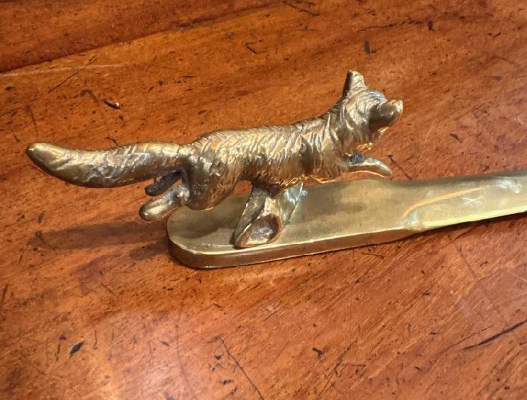 Late 20th Century English Solid Brass Fox Letter Opener For Sale 1