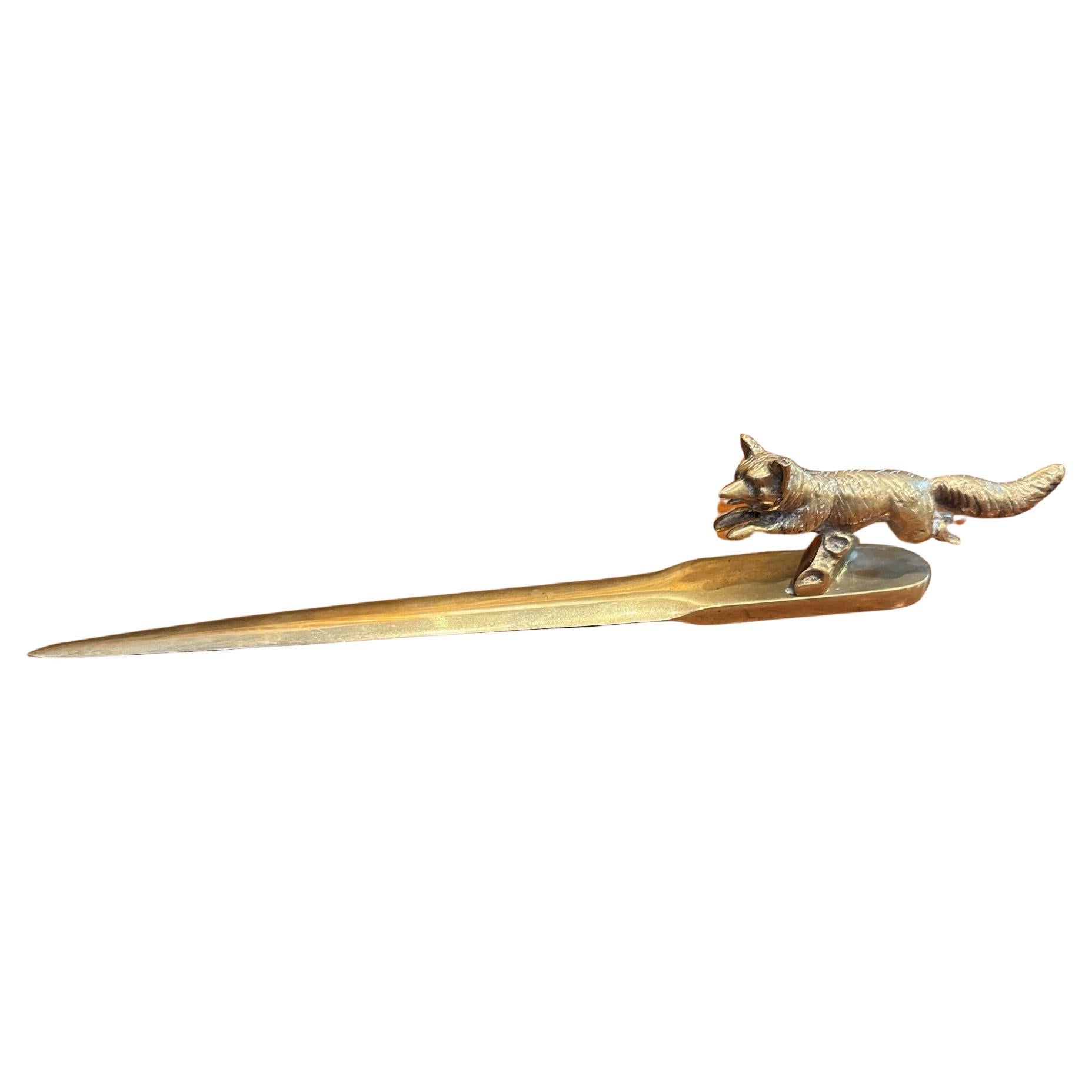 Late 20th Century English Solid Brass Fox Letter Opener