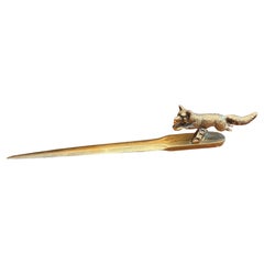 Vintage Late 20th Century English Solid Brass Fox Letter Opener