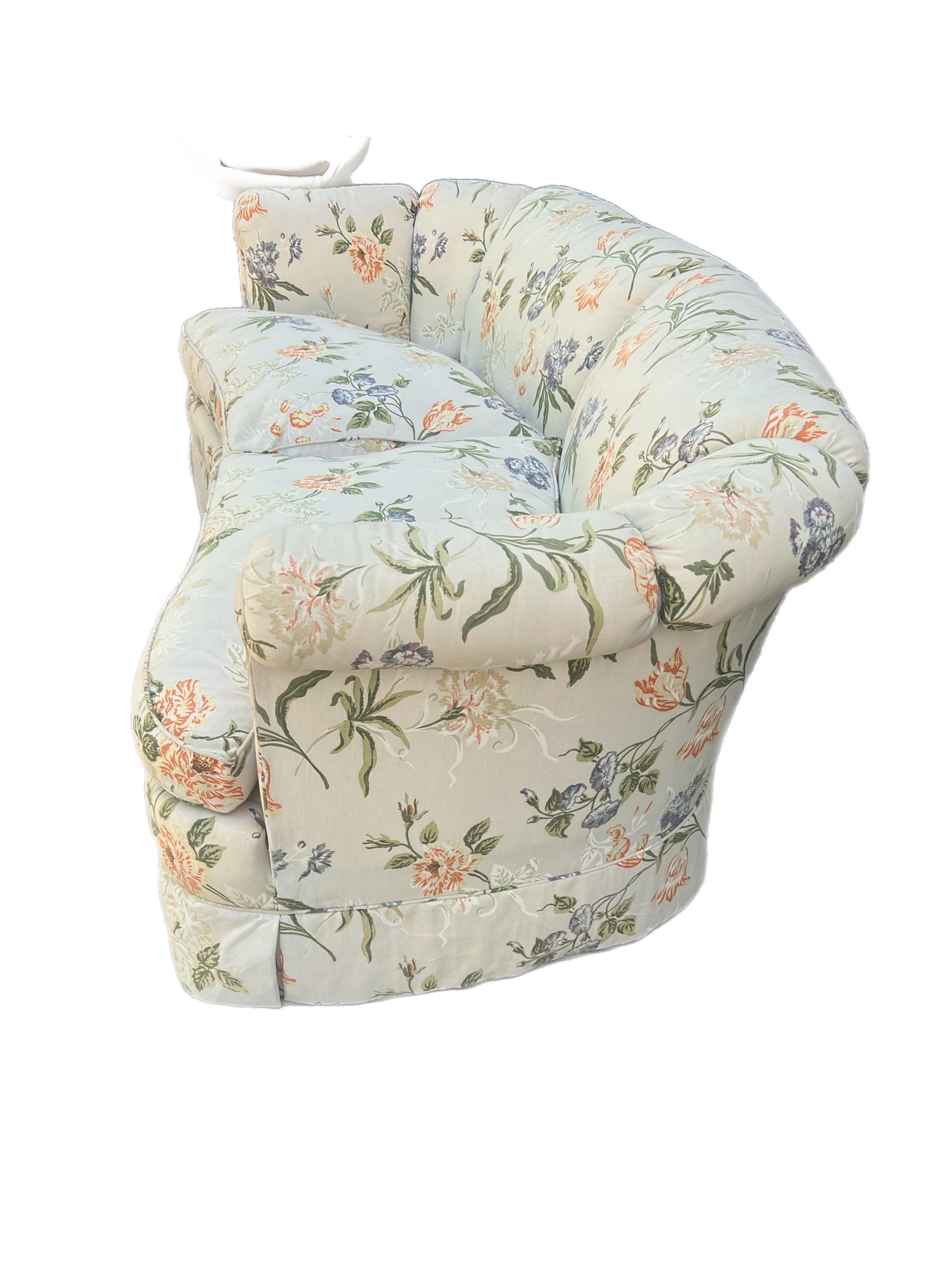 Late 20th Century Erwin-Lambeth Floral Curved Sofa In Good Condition In Charleston, SC