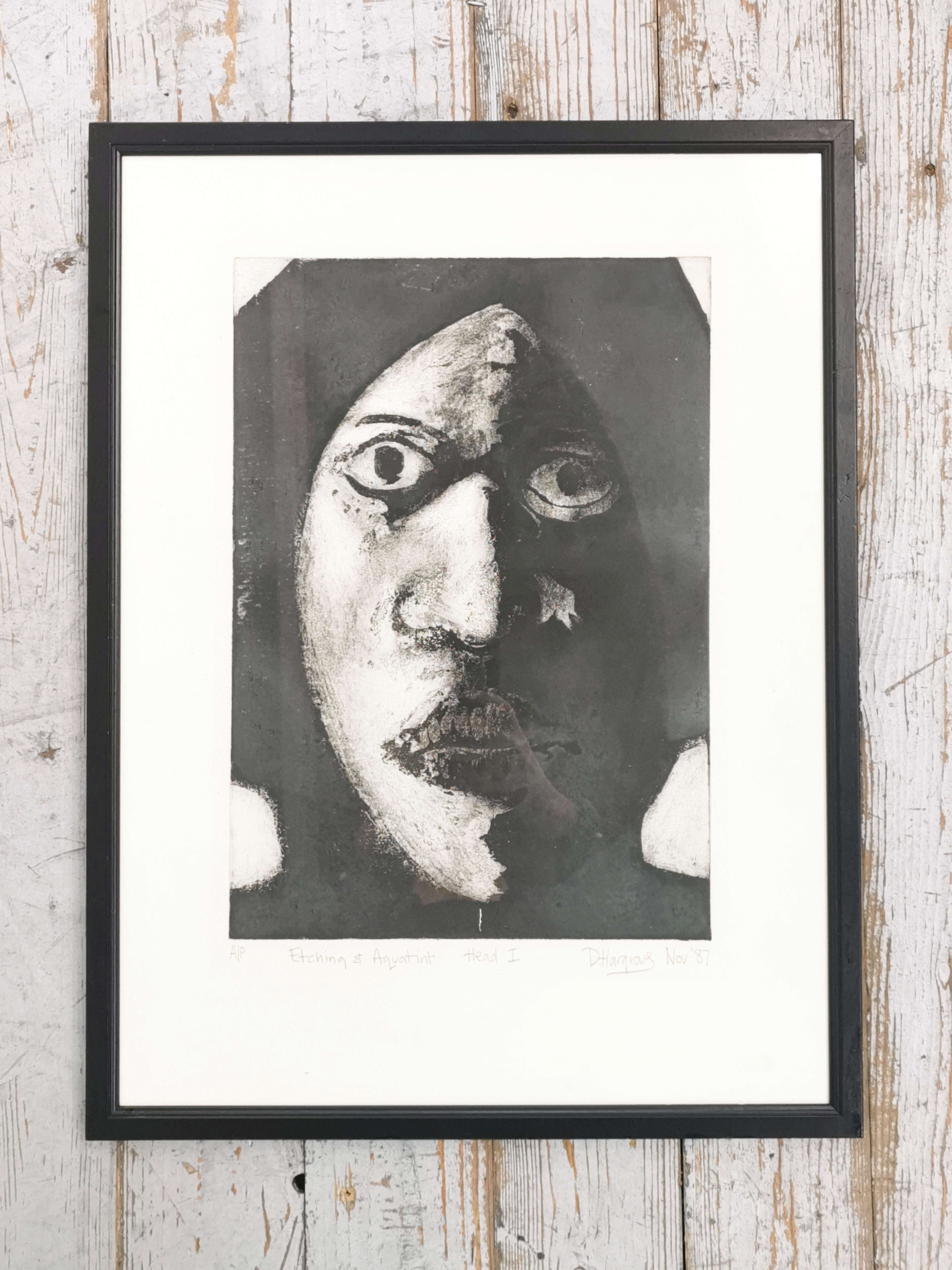 Etching and Aquatint Portrait

Etching and Aquatint monochrome head framed picture from the late 1980s.

The work is signed and dated by the artist.

Very good vintage condition.