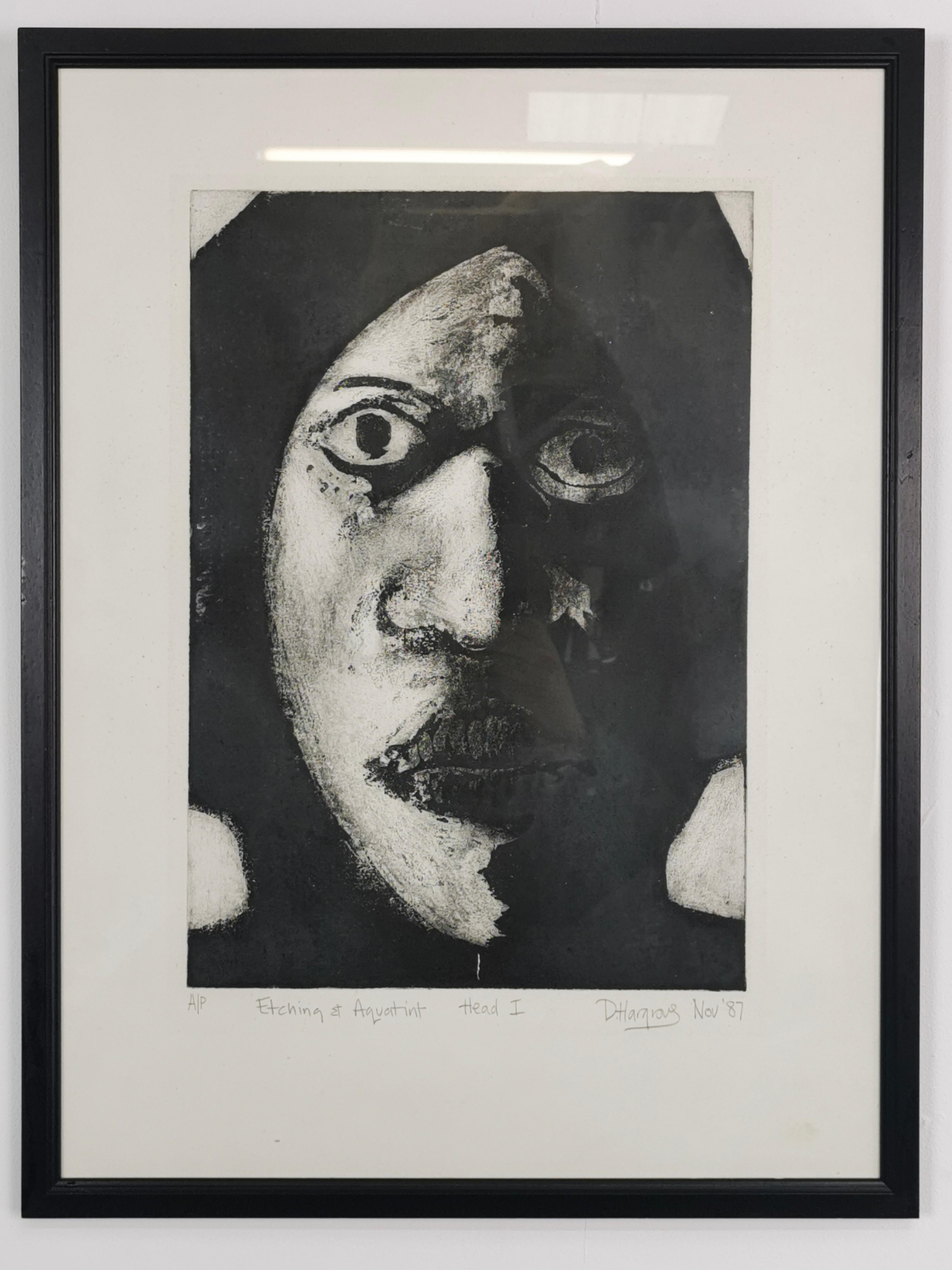 Paper Late 20th Century Etching and Aquatint Monochrome Head Framed Picture, 1980s For Sale