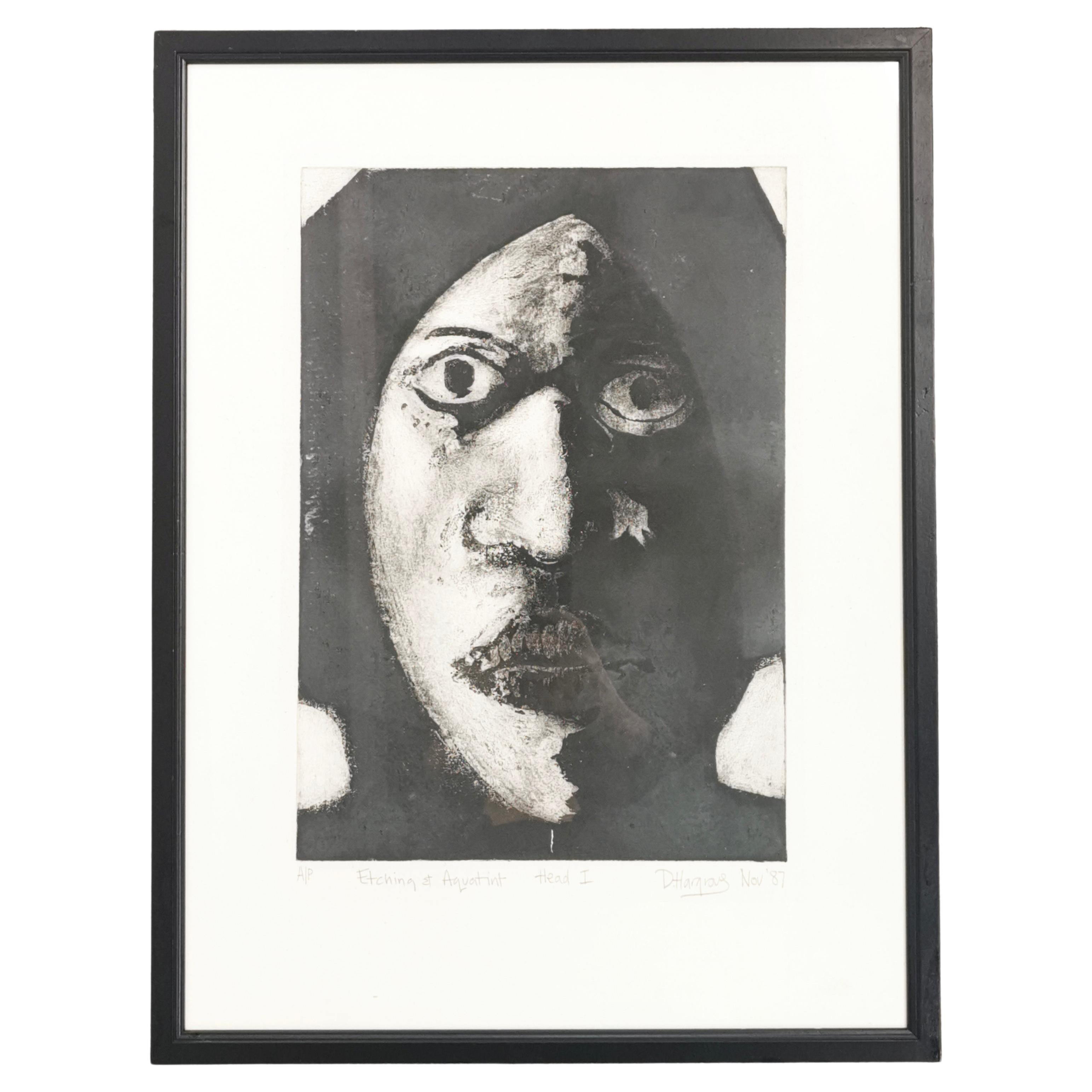 Late 20th Century Etching and Aquatint Monochrome Head Framed Picture, 1980s
