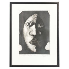 Vintage Late 20th Century Etching and Aquatint Monochrome Head Framed Picture, 1980s