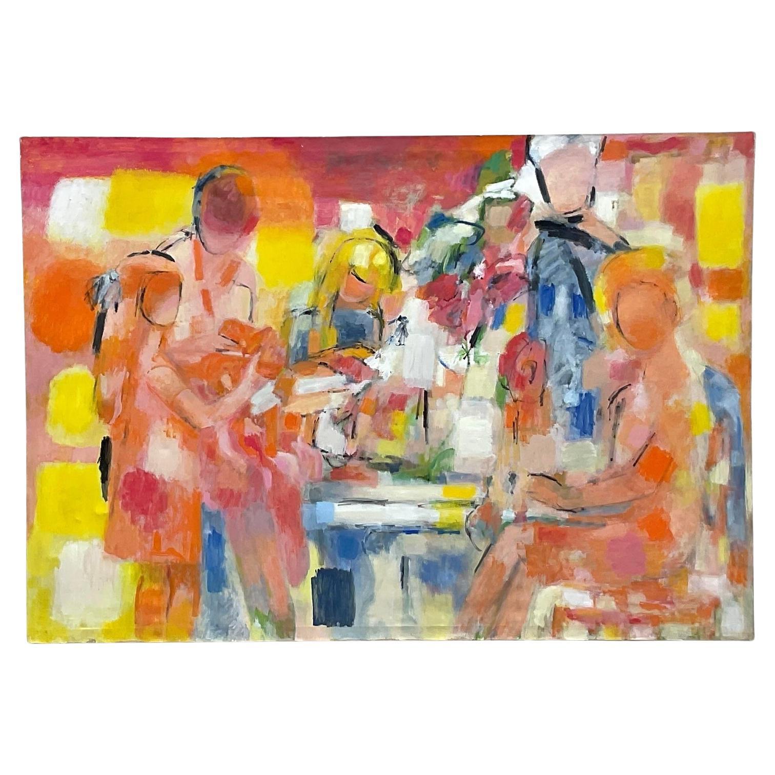 Late 20th Century "Family" Mildred L.A. Crooks Abstract Figurative Oil Painting For Sale