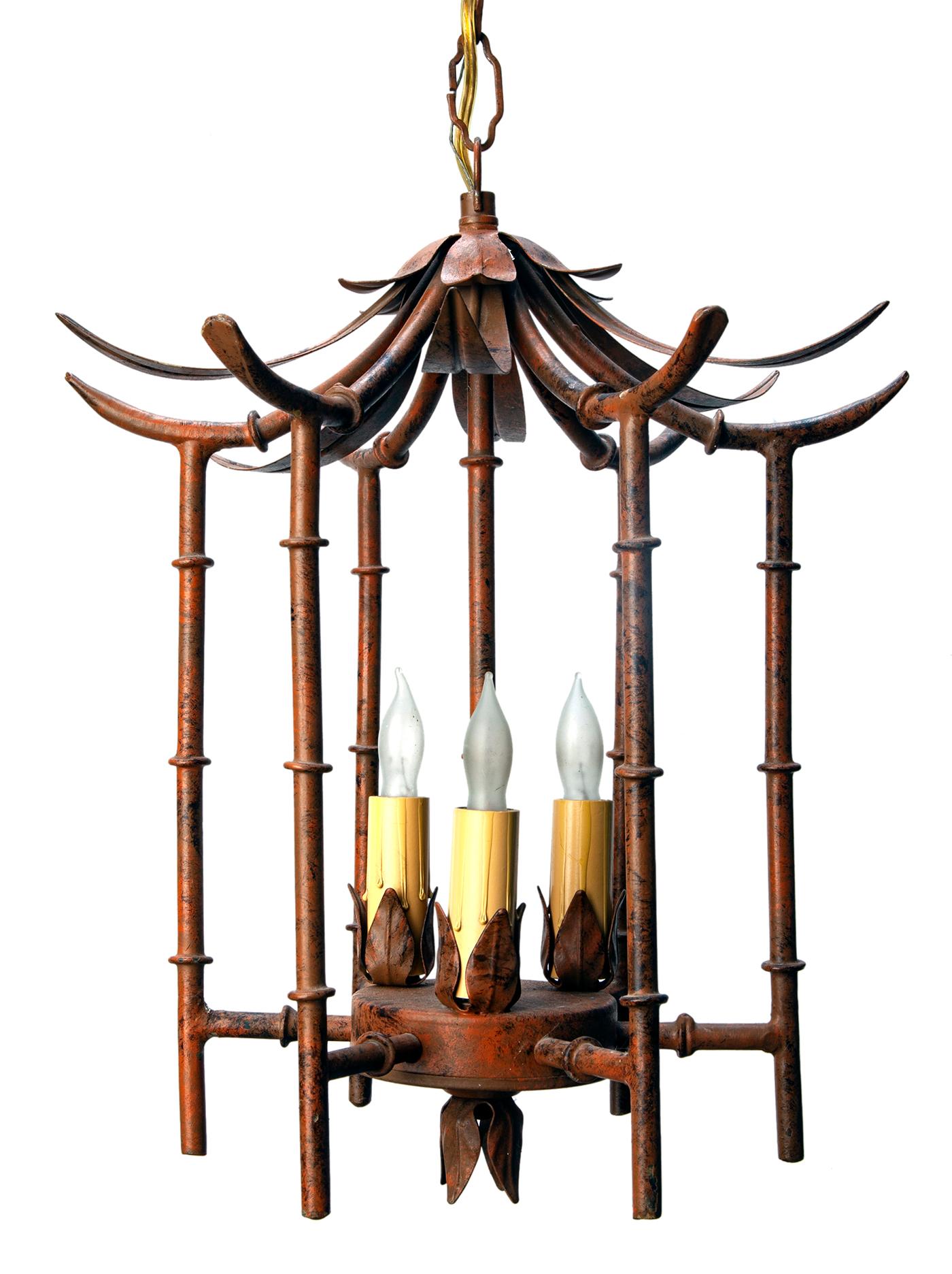 Late 20th Century Faux Bamboo Metal Pagoda Style Fixture In Good Condition In Malibu, CA