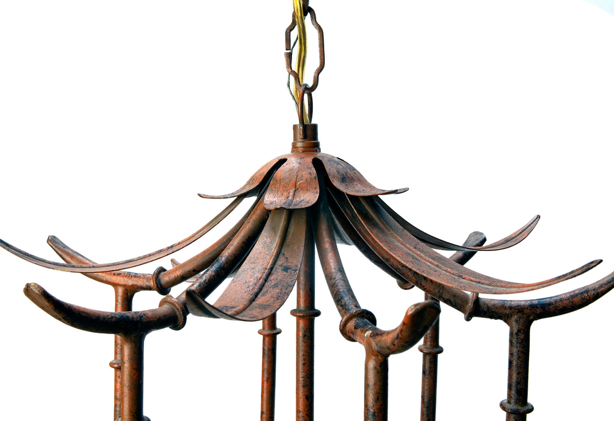 Late 20th Century Faux Bamboo Metal Pagoda Style Fixture 1