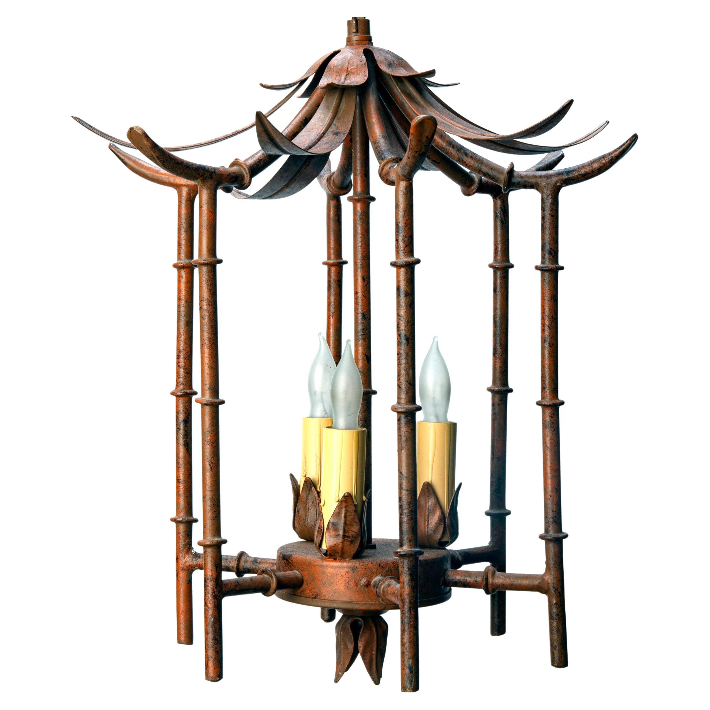 Late 20th Century Faux Bamboo Metal Pagoda Style Fixture