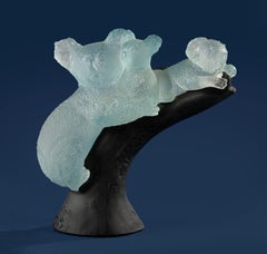 Late 20th Century Figurine - Daum - Pate de Verre Glass - Koala with Baby