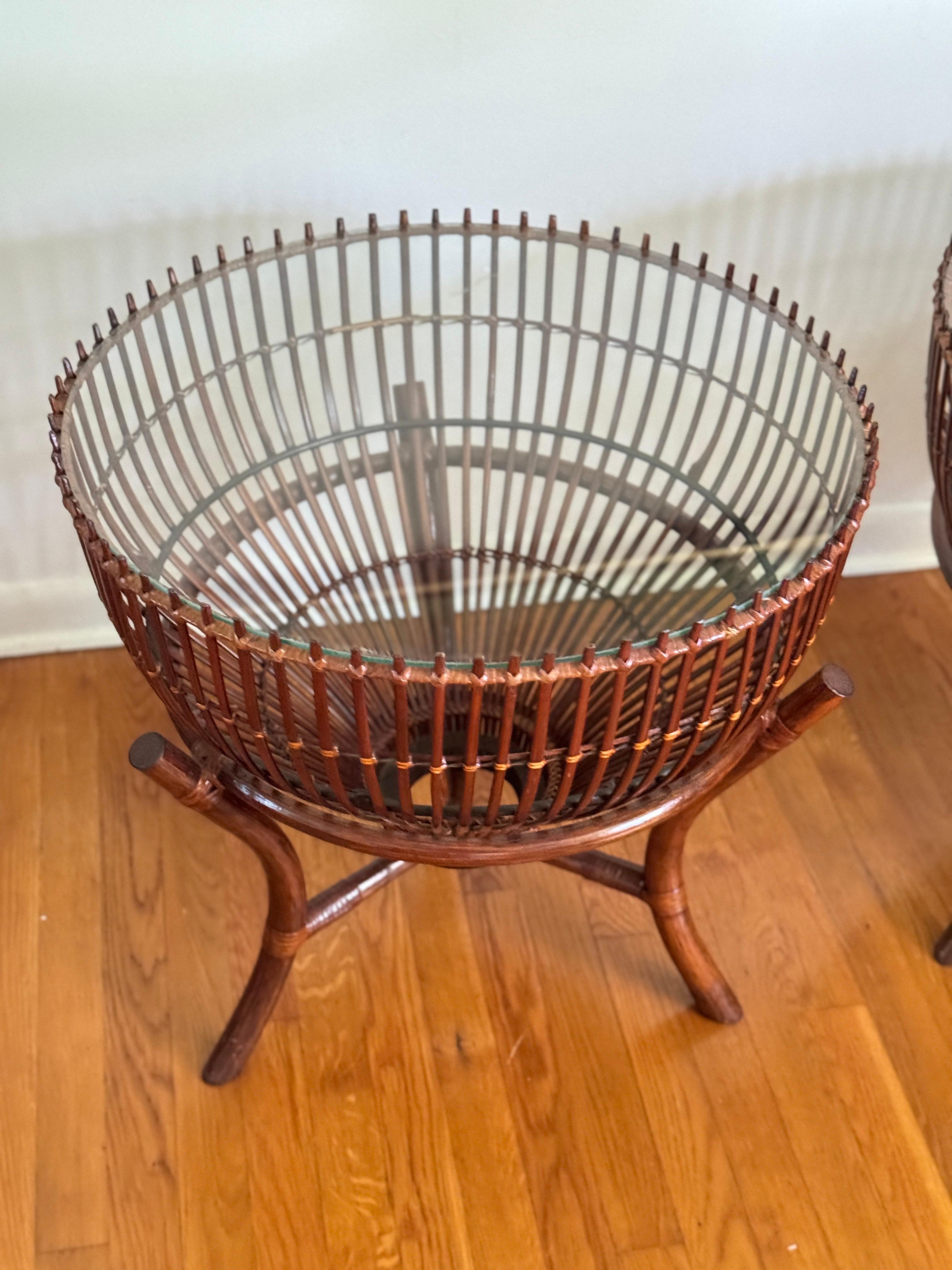 Bambou Tables à panier en forme de piège à poisson de la fin du 20e siècle dans le style de Franco Albini en vente