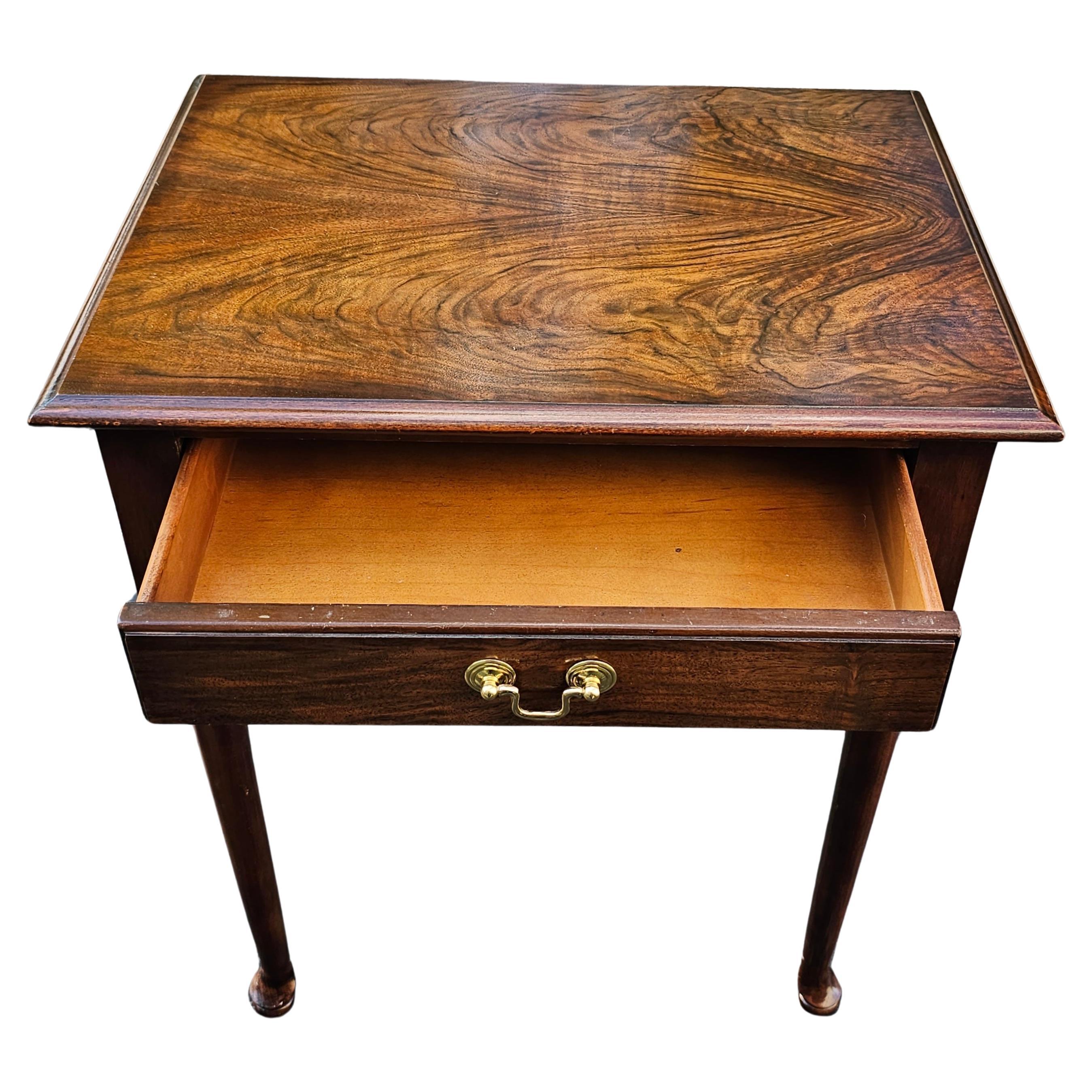 American Late 20th Century Flame Walnut Queen Anne Single Drawer Side Table For Sale