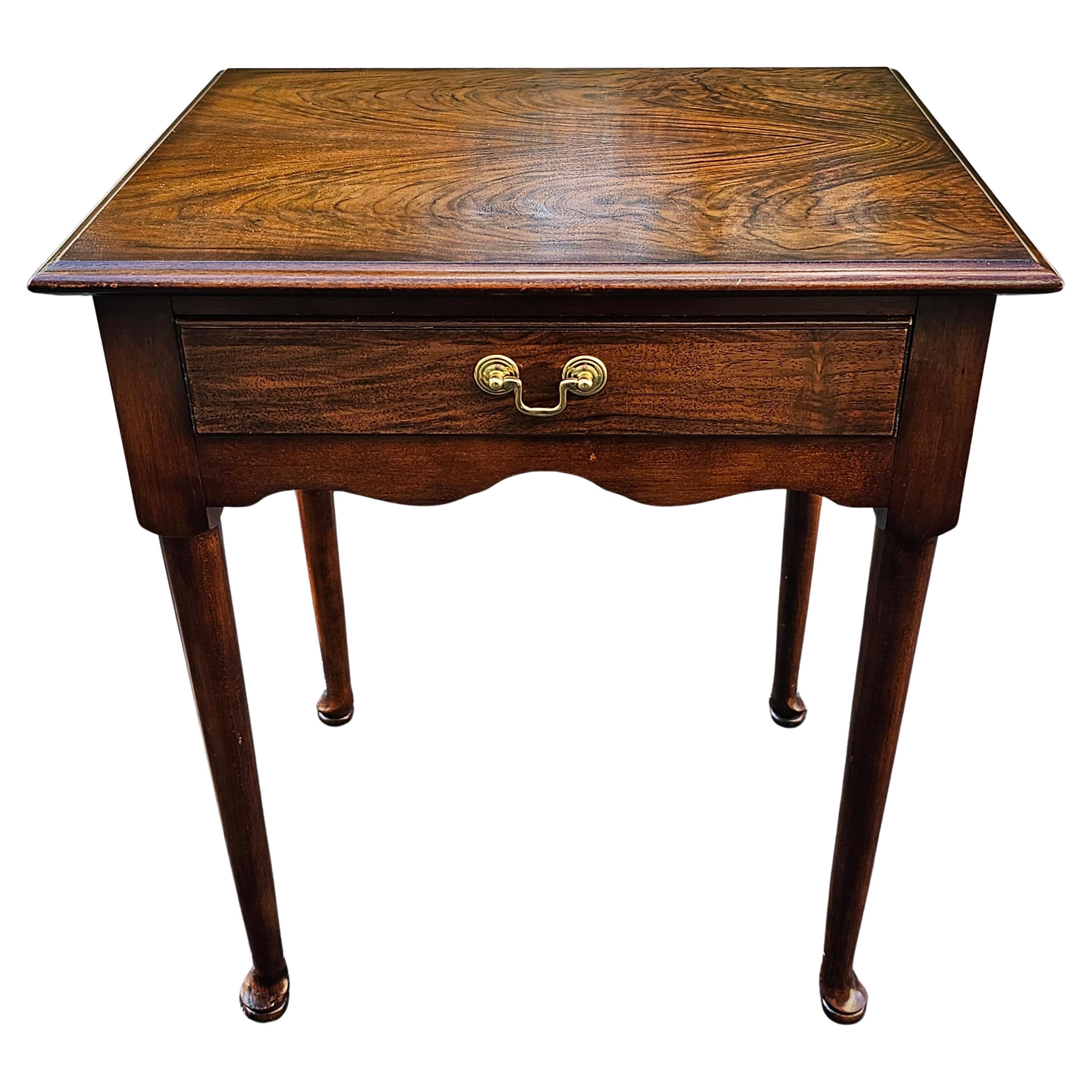 Late 20th Century Flame Walnut Queen Anne Single Drawer Side Table For Sale