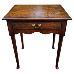 Vintage Late 20th Century Flame Walnut Queen Anne Single Drawer Side Table