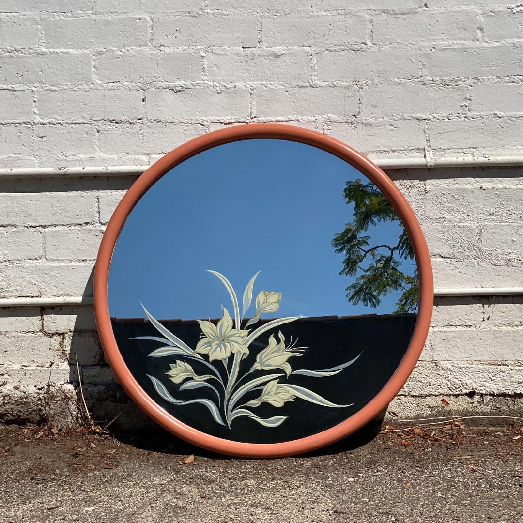 Post-Modern Late 20th Century Floral Etched Mirror