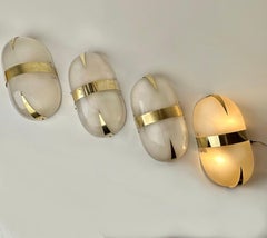 Late 20th Century Pair of Brass & Curved White Murano Glass Wall Lights