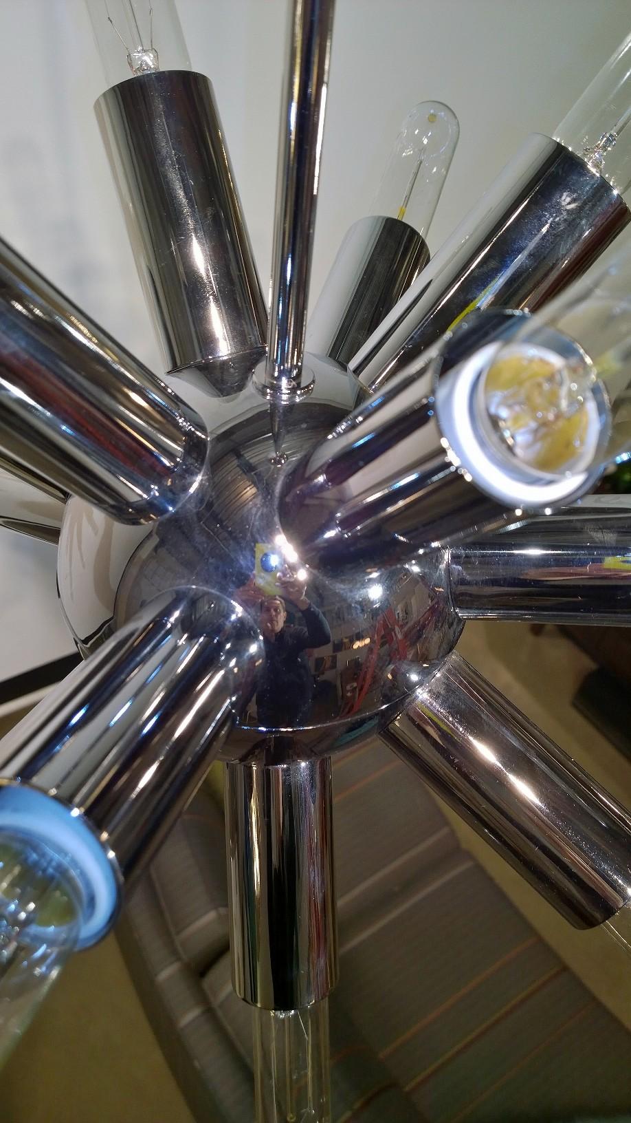 14-Arm / Socket Lightolier Chrome Sputnik with Tubular Bulbs Chandelier 3