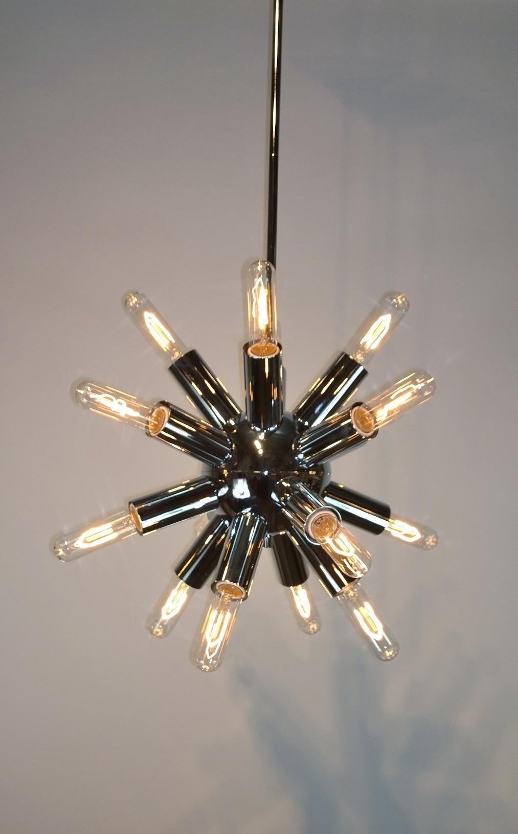 14-Arm / Socket Lightolier Chrome Sputnik with Tubular Bulbs Chandelier 6