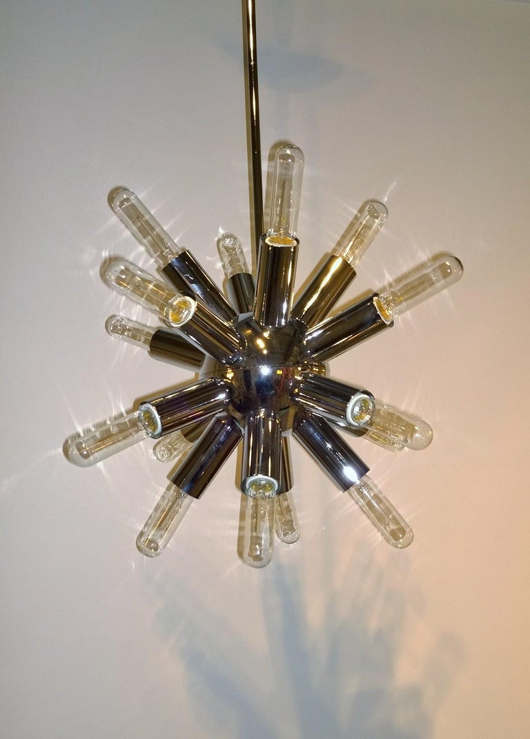 14Arm / Socket Lightolier Chrome Sputnik with Tubular Bulbs Chandelier