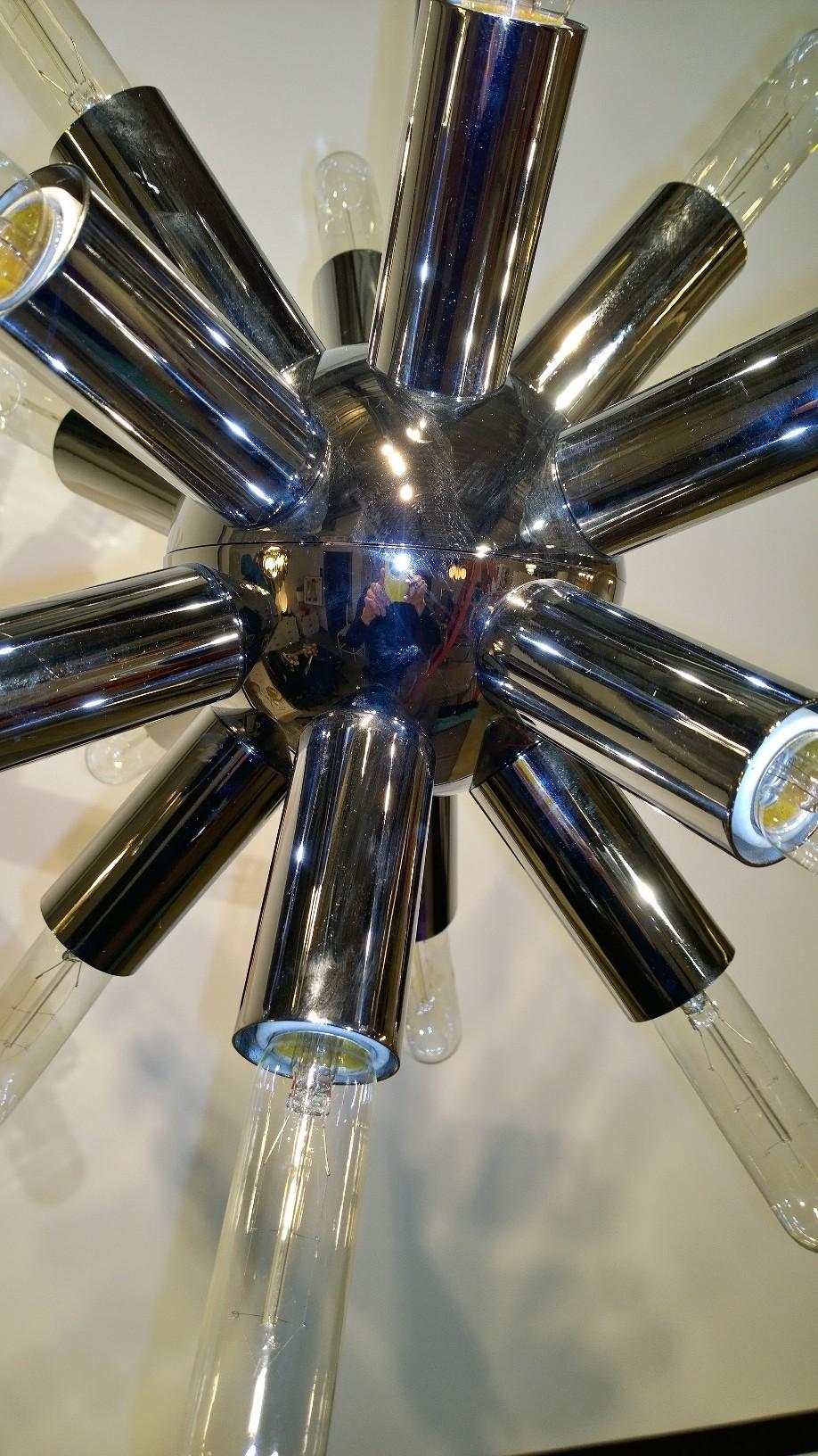20th Century 14-Arm / Socket Lightolier Chrome Sputnik with Tubular Bulbs Chandelier