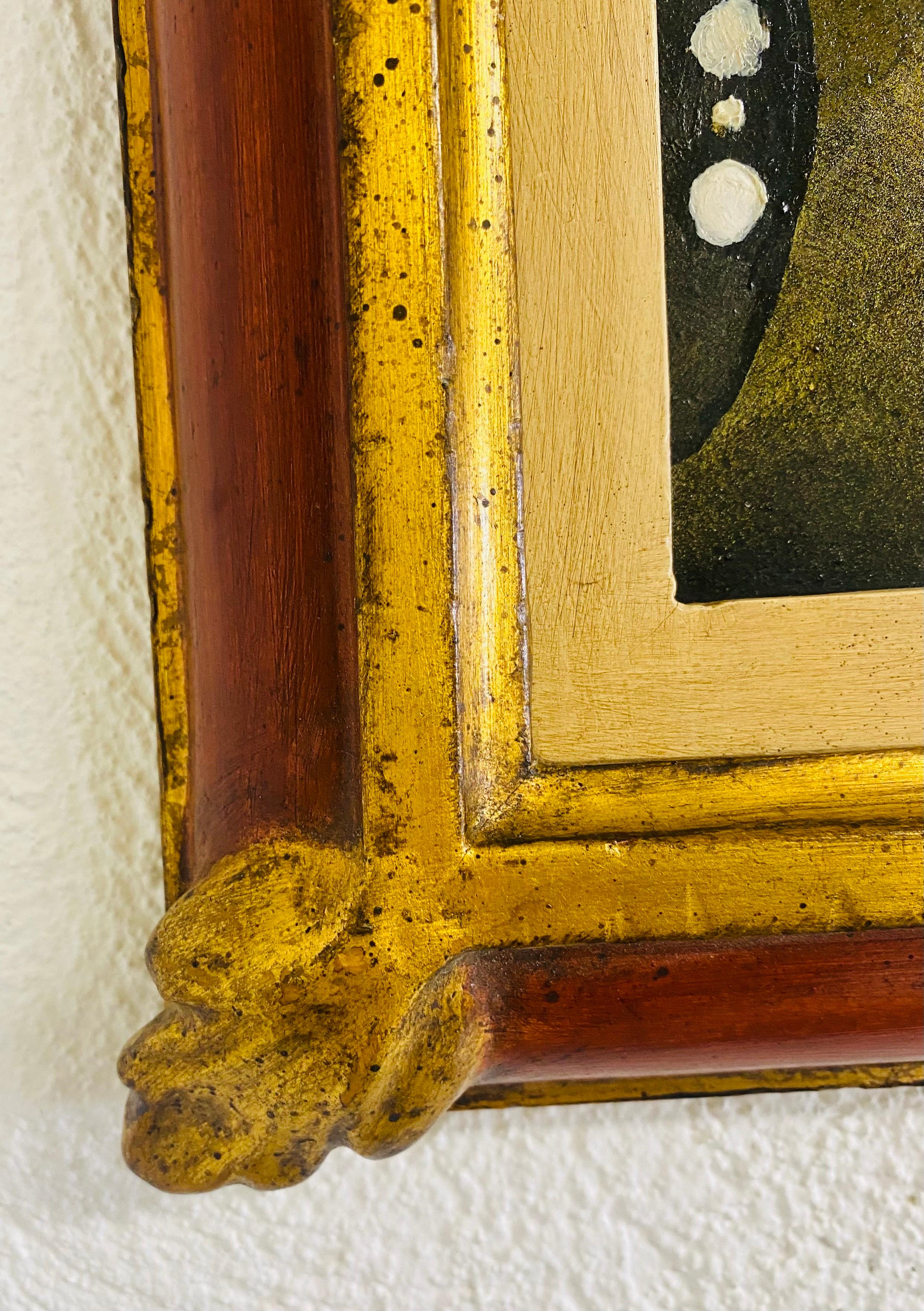 Pittura Ritratto di giovane donna su tavola incorniciato della fine del XX secolo in vendita