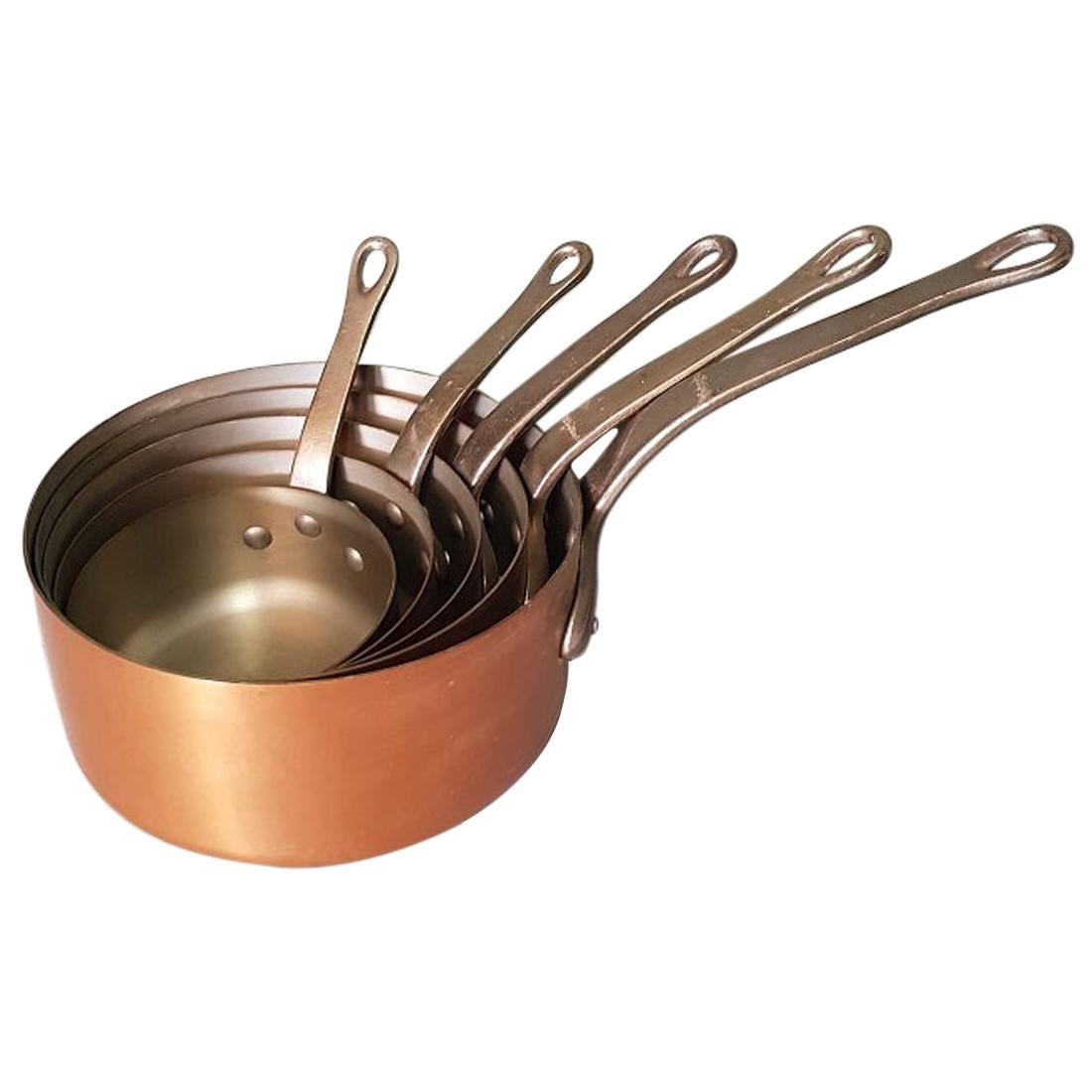 Late 20th Century French 5-Piece Copper Pans